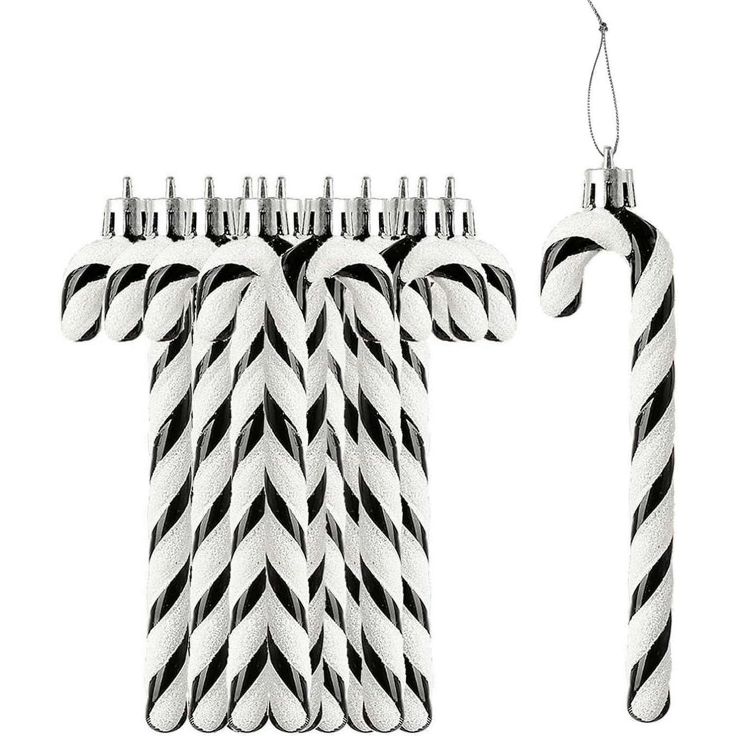 WEIHNACHTSBAUMSCHMUCK 12-teiliges Set Zuckerstangen Anhänger weiß-schwarz - Multicolor, Kunststoff (3/1/13cm)
