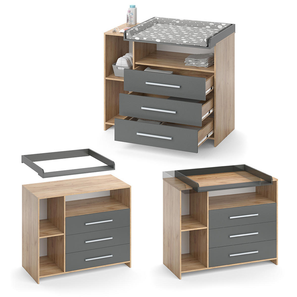WICKELKOMMODE Oskar Goldkraft Eiche 113 x 100 cm - Anthrazit/Sonoma Eiche, Holzwerkstoff (113/100/53cm) - Vicco
