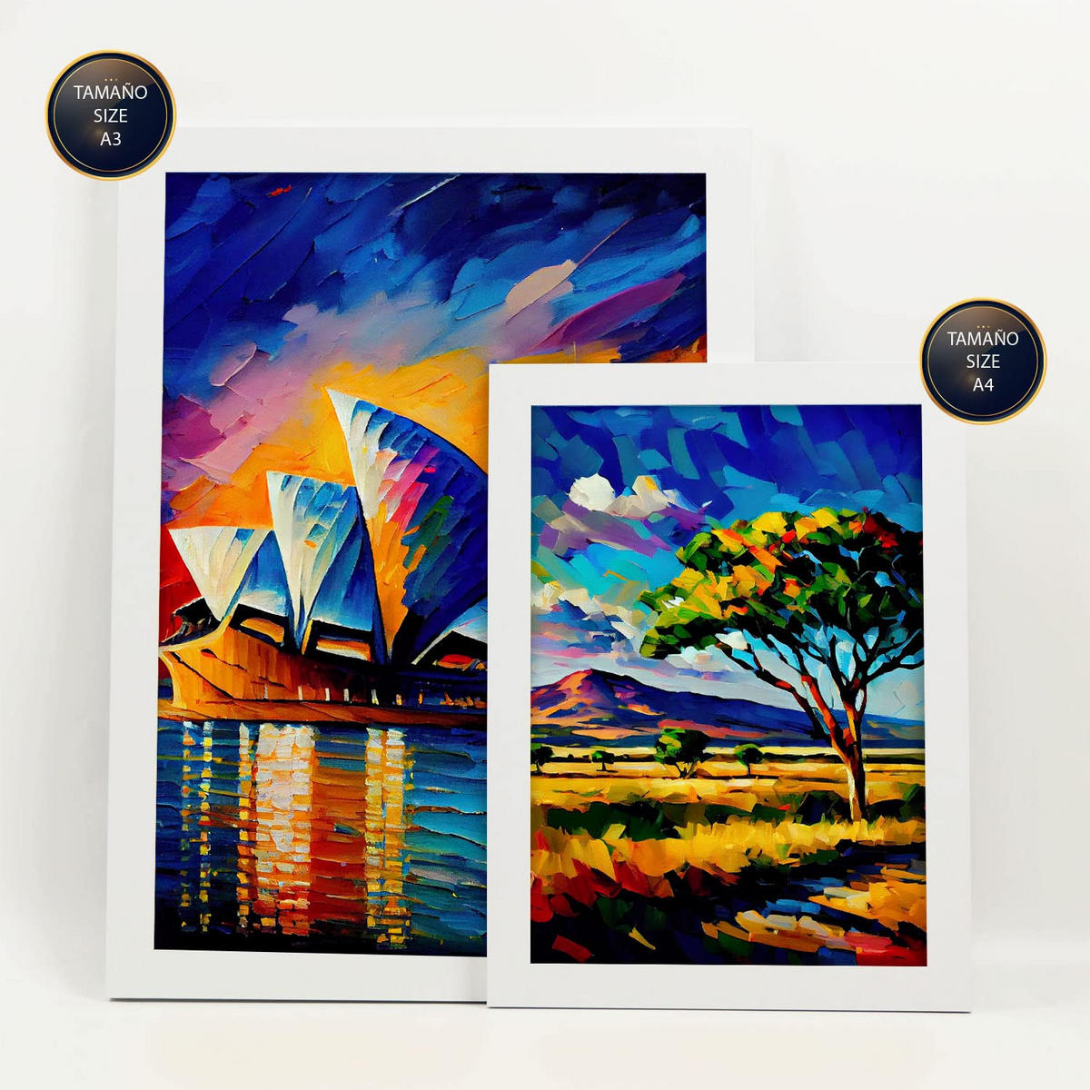 POSTER Set Mit 6 Erhöht Im Ölgemälde Stil A3 & A4 Weißer Rahmen - Weiß, Papier (29/3cm) - Nacnic