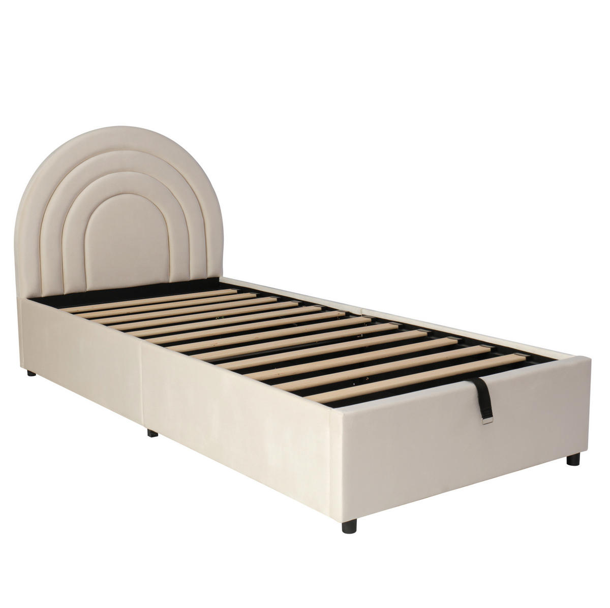 POLSTERBETT 90/200 cm Beige aus Samt mit Stauraum - Beige, Textil - OKMYHOME