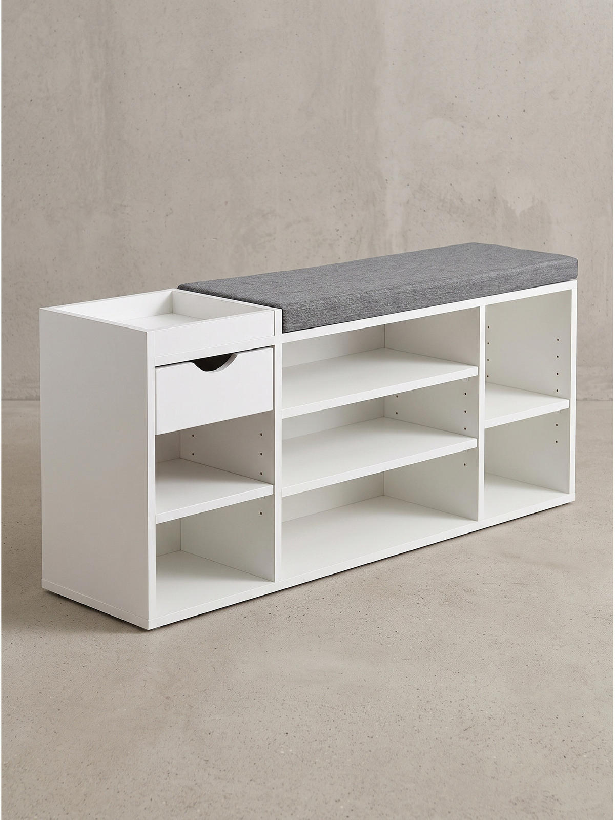 GARDEROBENBANK CARTAGENA, Stoff, Weiß, 100 x 30 x 45 cm - Weiß/Grau, Holzwerkstoff/Textil (100/45/30cm) - KADIMA DESIGN