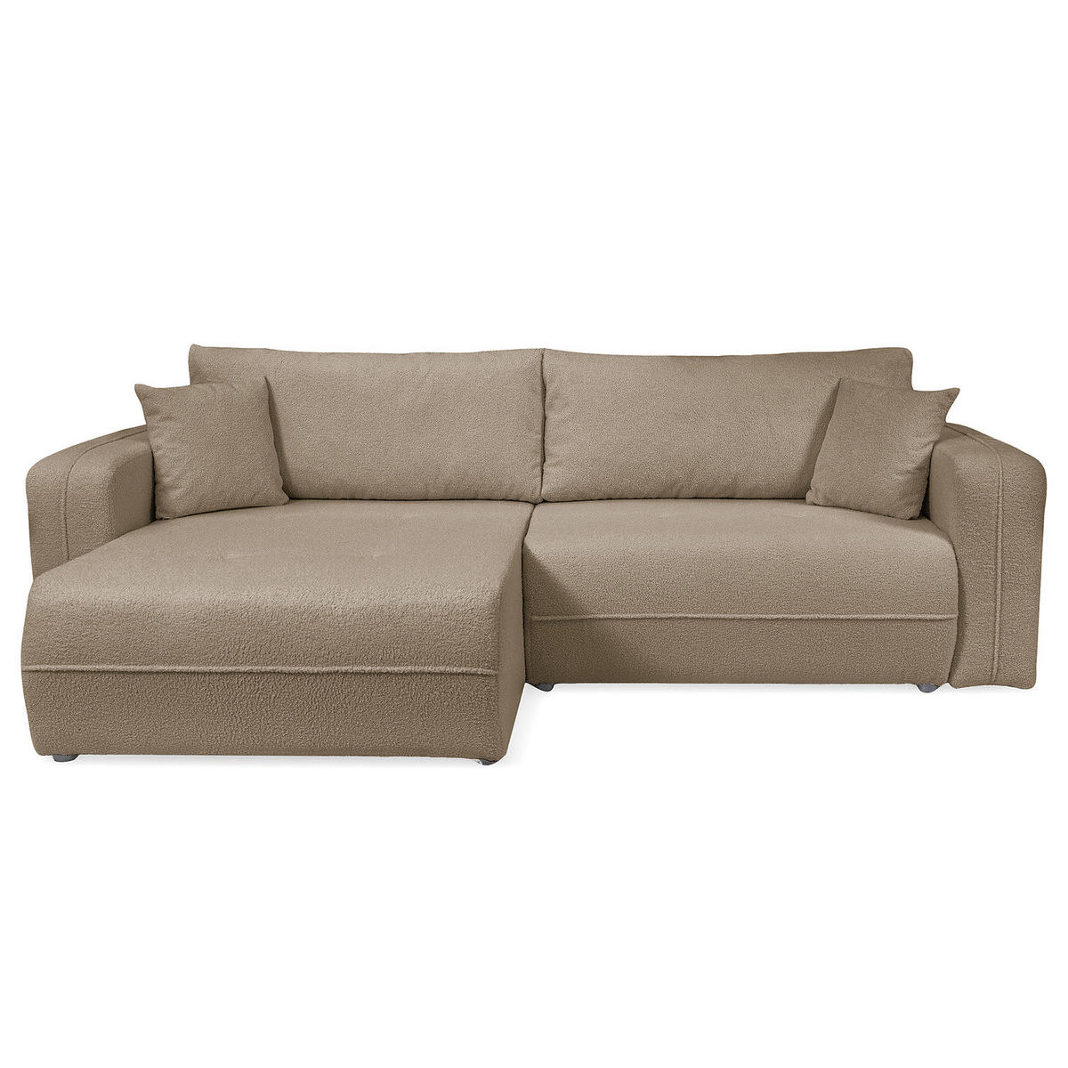 ECKSOFA mit Schlaffunktion - 244 cm - Graubraun/Schwarz, Kunststoff/Textil (244/145cm) - home24