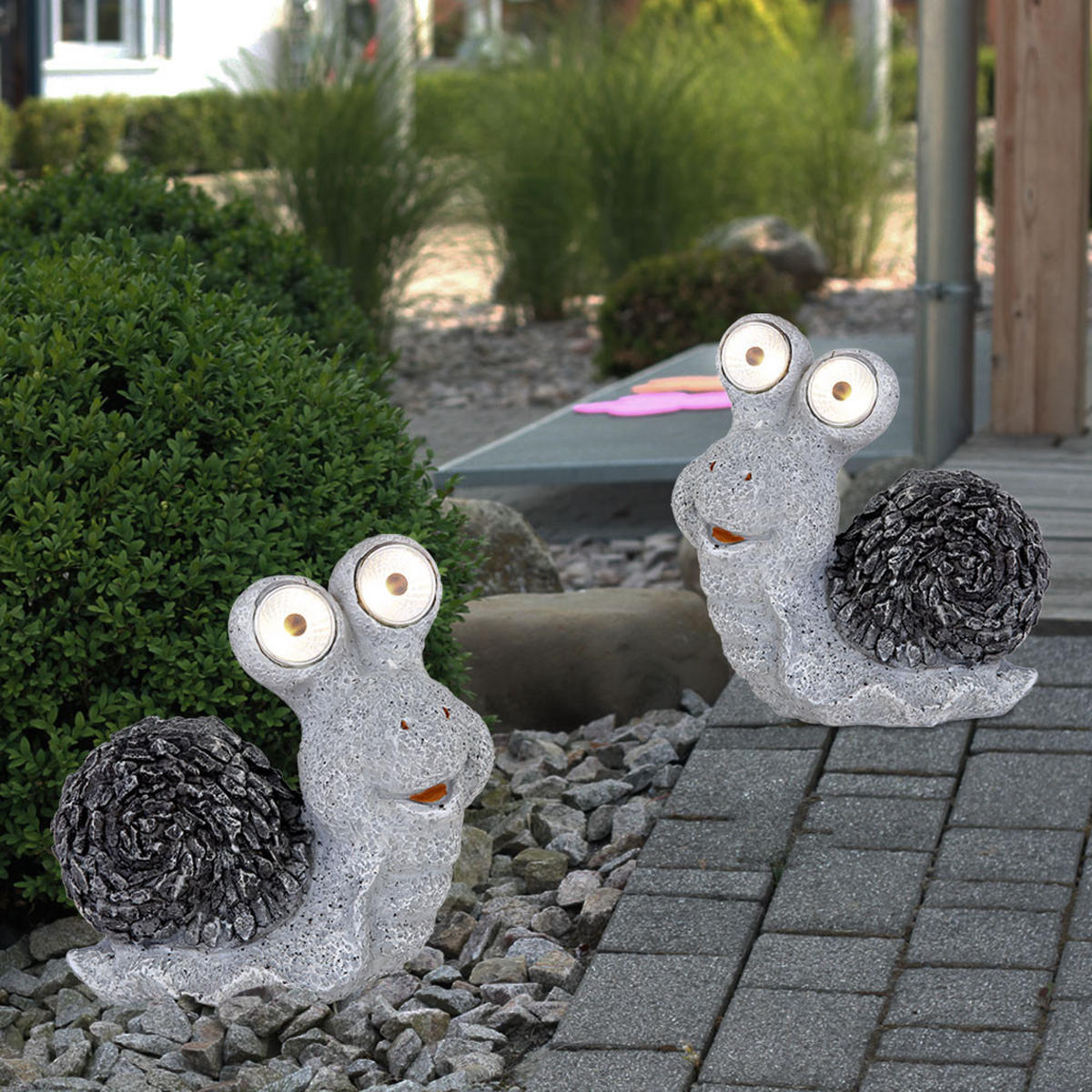 LED AUSSENLEUCHTE Schnecke Grau Steinoptik 2er Set - Grau, Kunststoff (19.5/10.5/20cm) - Globo Lighting