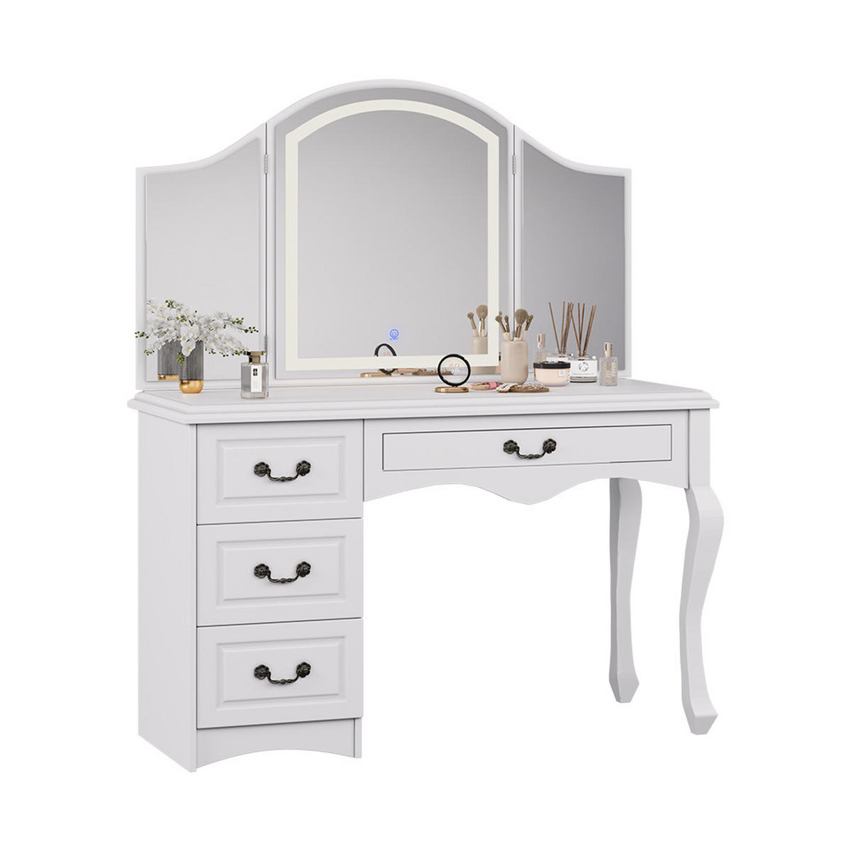 SCHMINKTISCH Belle Weiß 120 cm mit dimmbarer LED-Beleuchtung - Weiß, Holzwerkstoff (120/147/45cm) - Vicco