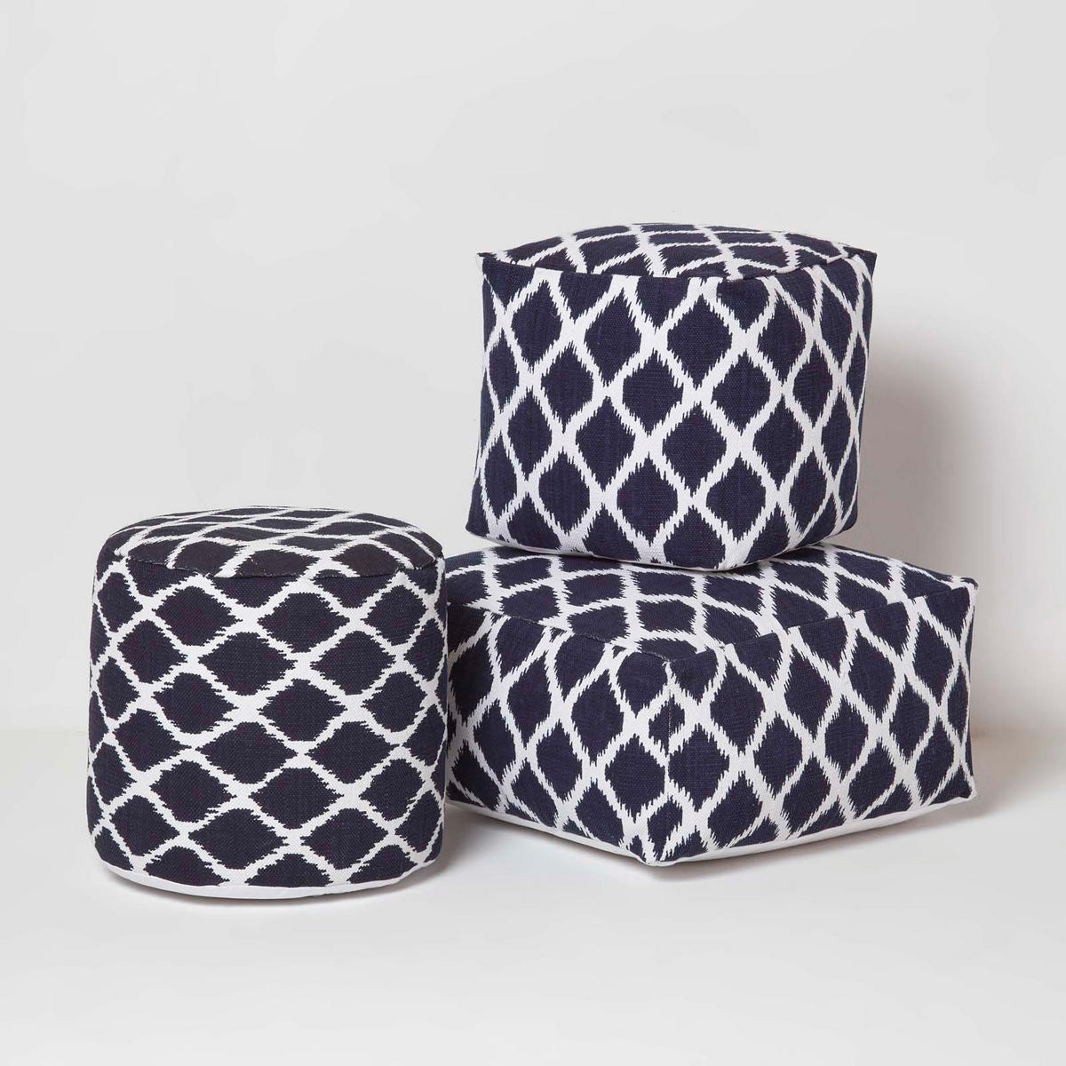 SITZPOUF blau-weiß mit Ikat-Muster, 60/60/30 cm - Blau, Textil (60/30/60cm) - Homescapes