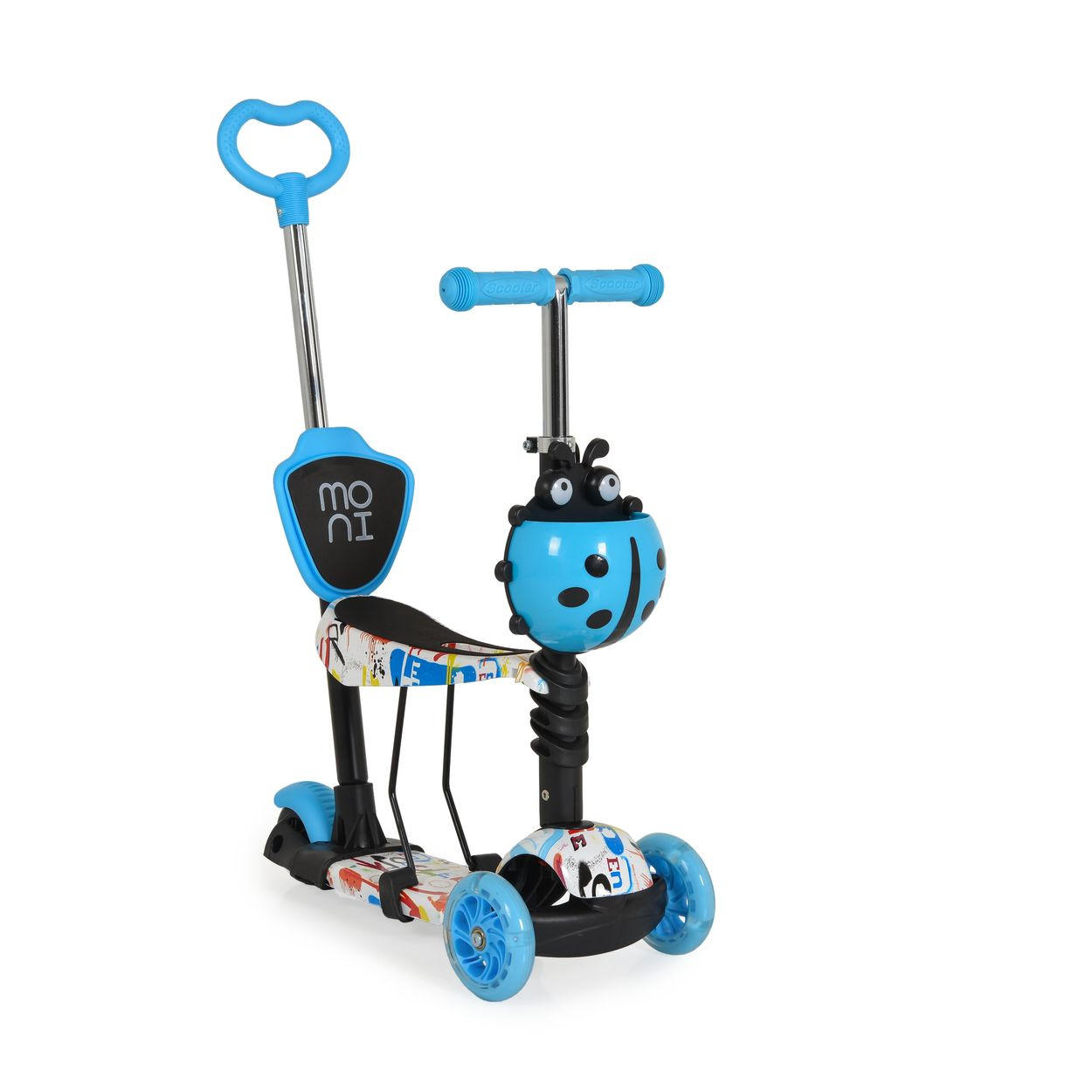 KINDERROLLER Lollipop 3 in 1 blau Schiebestange, Sitz, PU-Vorderräder mit LED - Blau, Kunststoff (59/26/84cm) - Moni