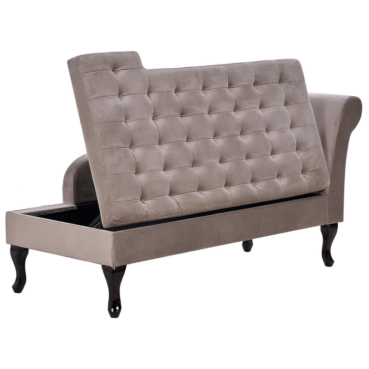 CHAISELONGUE Samtstoff taupe mit Bettkasten rechtsseitig Pessac - Beige/Schwarz, Textil (145/71/62cm) - Beliani