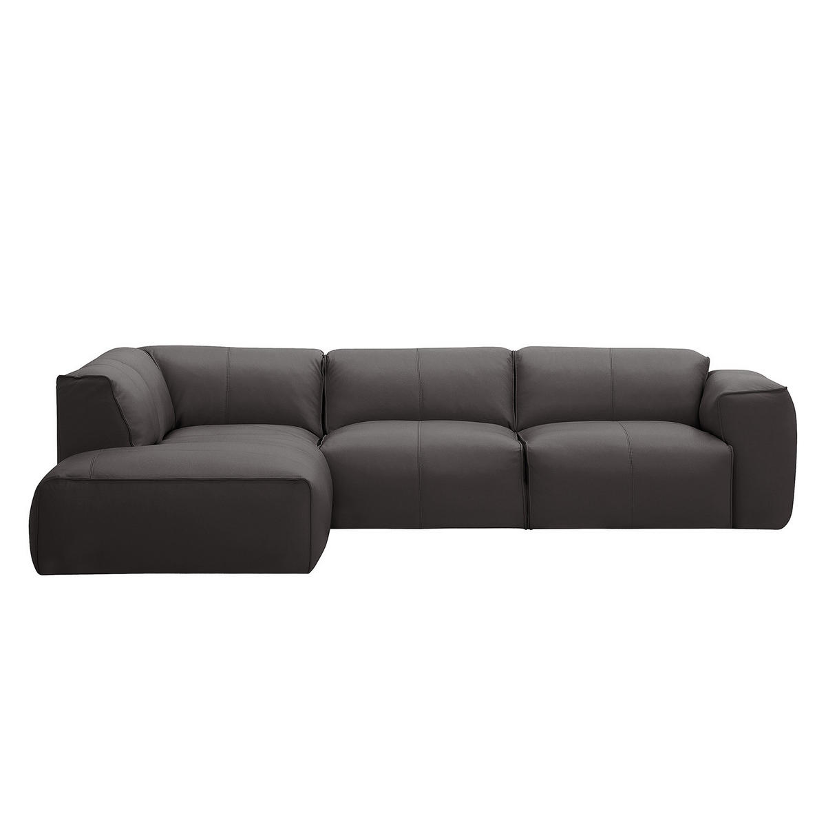 3-SITZER ECKSOFA mit Recamiere - Schwarz/Grau, Leder/Kunststoff (295/231cm) - home24
