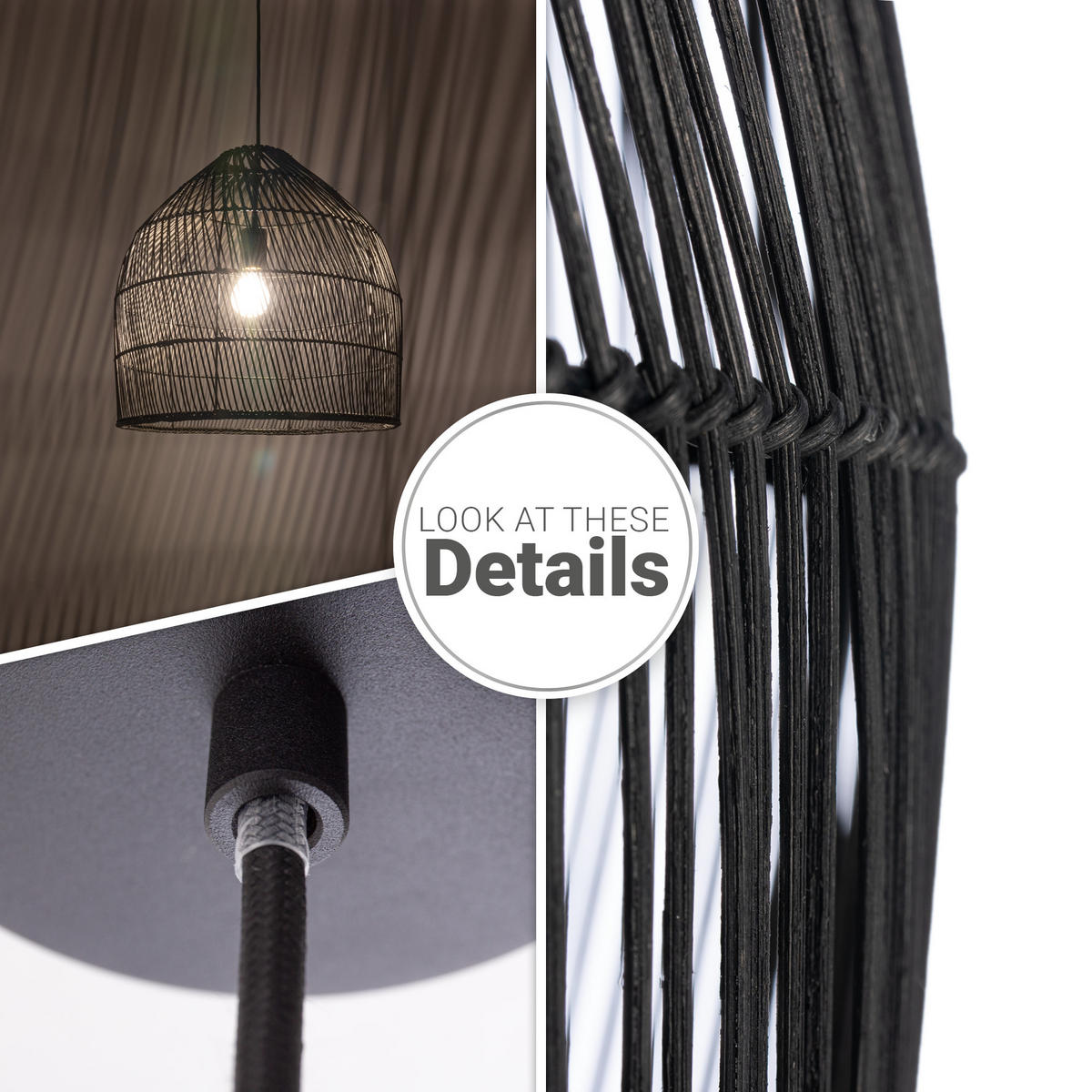 PENDELLEUCHTE Linnu - Schwarz, Metall (44/44/44cm) - Paco Home