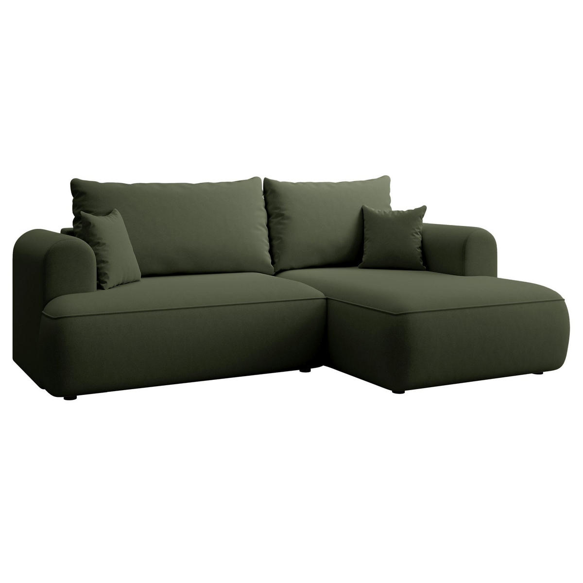 ECKSCHLAFSOFA Ovo Mini Olivgrün Easy-Clean-Samtbezug - Schwarz/Olivgrün, Kunststoff/Textil (238/156cm) - Selsey