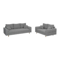 SITZGARNITUR 3+2 Henrik Grau Boucle - Braun/Grau, Holz/Textil (210/81/93cm) - S-Style Möbel