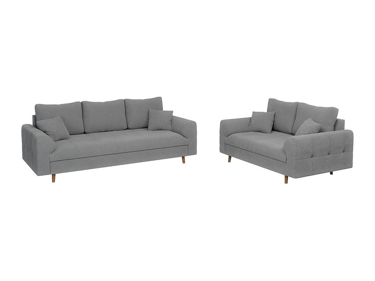SITZGARNITUR 3+2 Henrik Grau Boucle - Braun/Grau, Holz/Textil (210/81/93cm) - S-Style Möbel