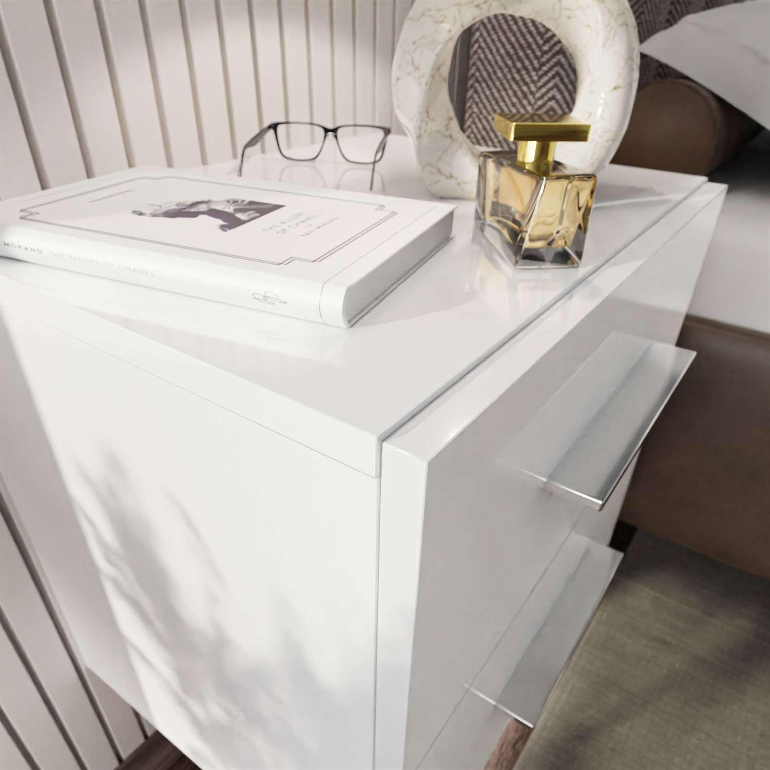 Thumbnail - Lookway Nachttisch, Weiß, Silber, Holzwerkstoff, 45x42x39 cm, Schlafzimmer, Nachttische