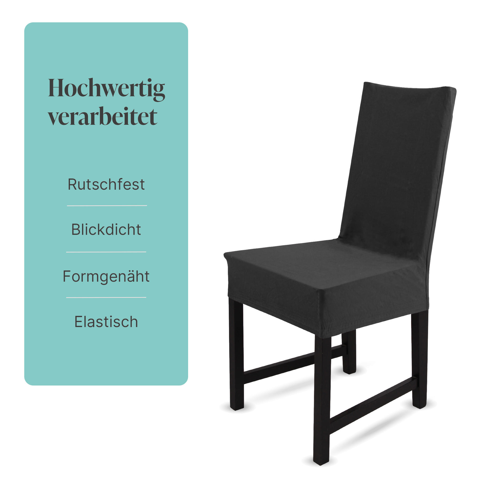 STUHLHUSSE elastisch ( 2er Pack / Schwarz ) - Stretchhusse aus Baumwolle für Esszimmer, Küche ( 42 cm x 65 cm ) - Schwarz, Textil (42/65cm) - Bestlivings