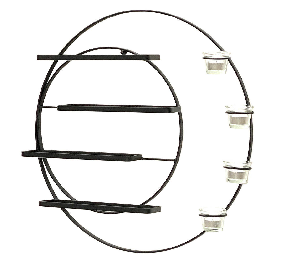 WEINREGAL für 4 Flaschen und Teelichter Metall 55 cm Wand Schwarz - Schwarz, Metall (55/55/8.5cm) - DanDiBo