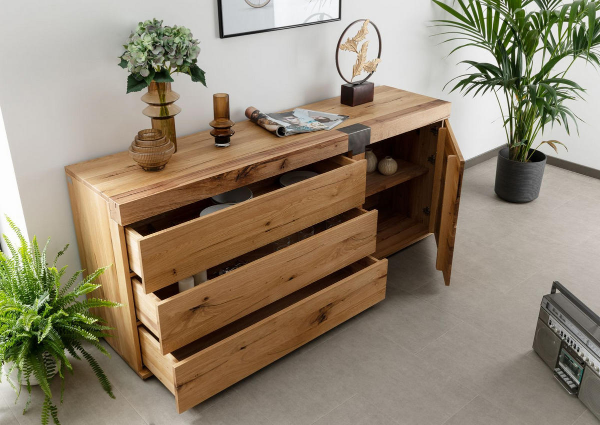 SIDEBOARD Wildeiche / Zerreiche 180x45x75 natur geölt NEW AMSTERDAM #11 - Braun, Holz (180/75/45cm) - Massivmoebel24