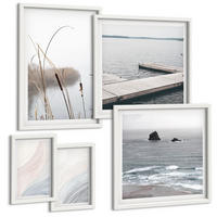 BILDER SET 5er Set - 50x50 cm & 20x30 cm & 40x60 cm Weißer Rahmen - Abstrakte Pastellwellen - Weiß, Kunststoff (40/60cm) - TULUP