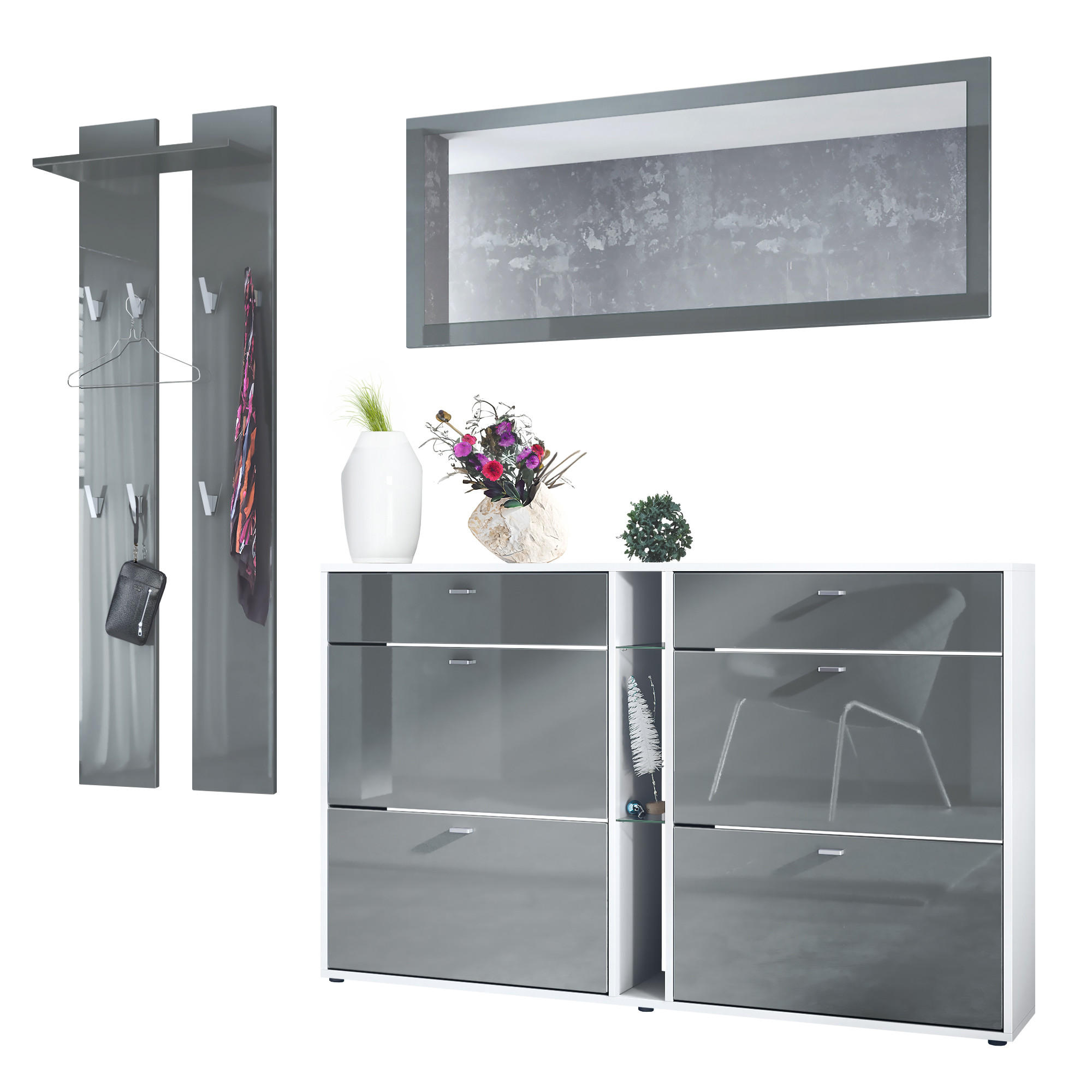 GARDEROBE Orlando Grau Hochglanz - Grau, Holzwerkstoff (215/210/28cm) - Vladon