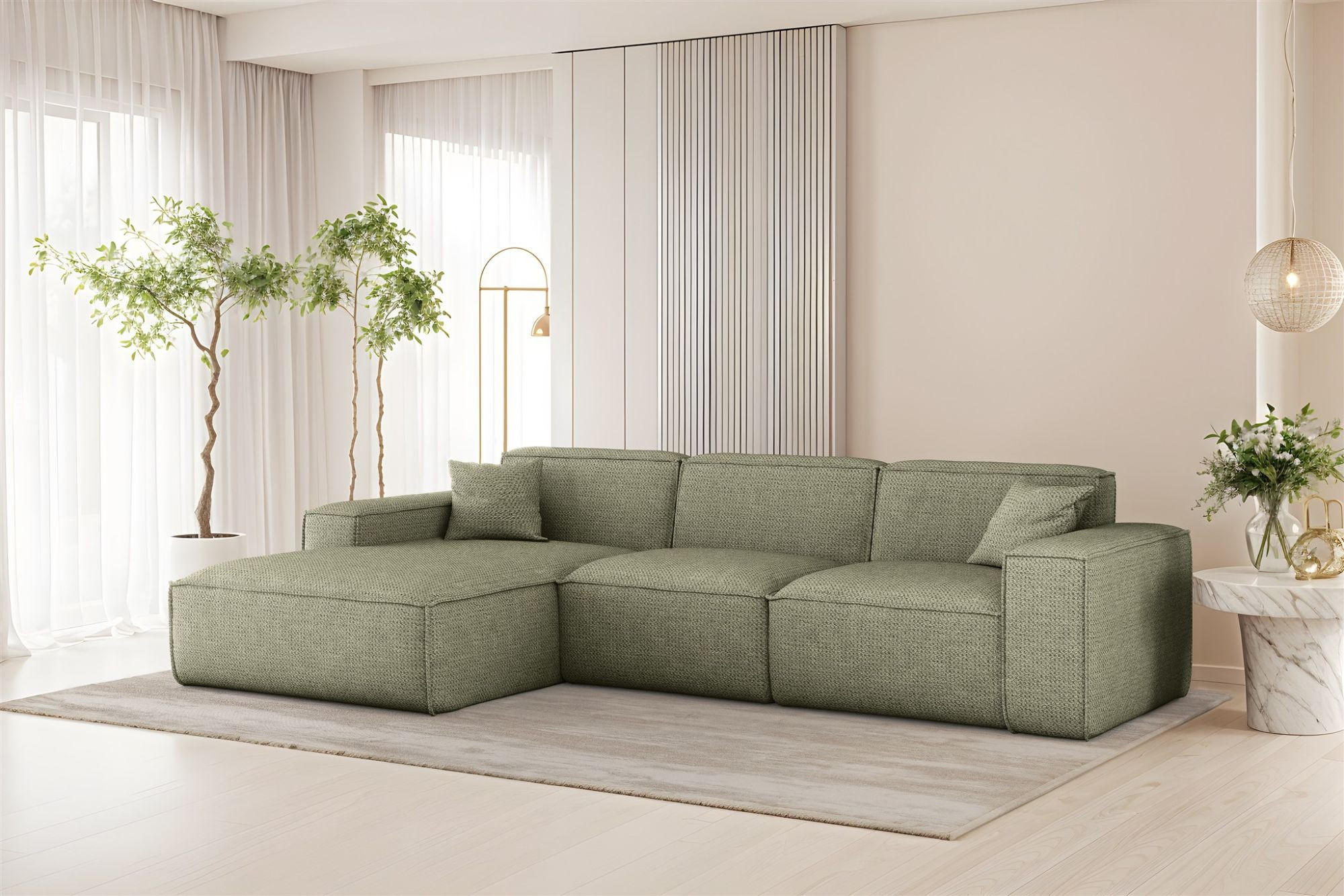 ECKSOFA Celes Premium In Artico - Grün, Holzwerkstoff/Textil (266/165cm) - Fun Möbel