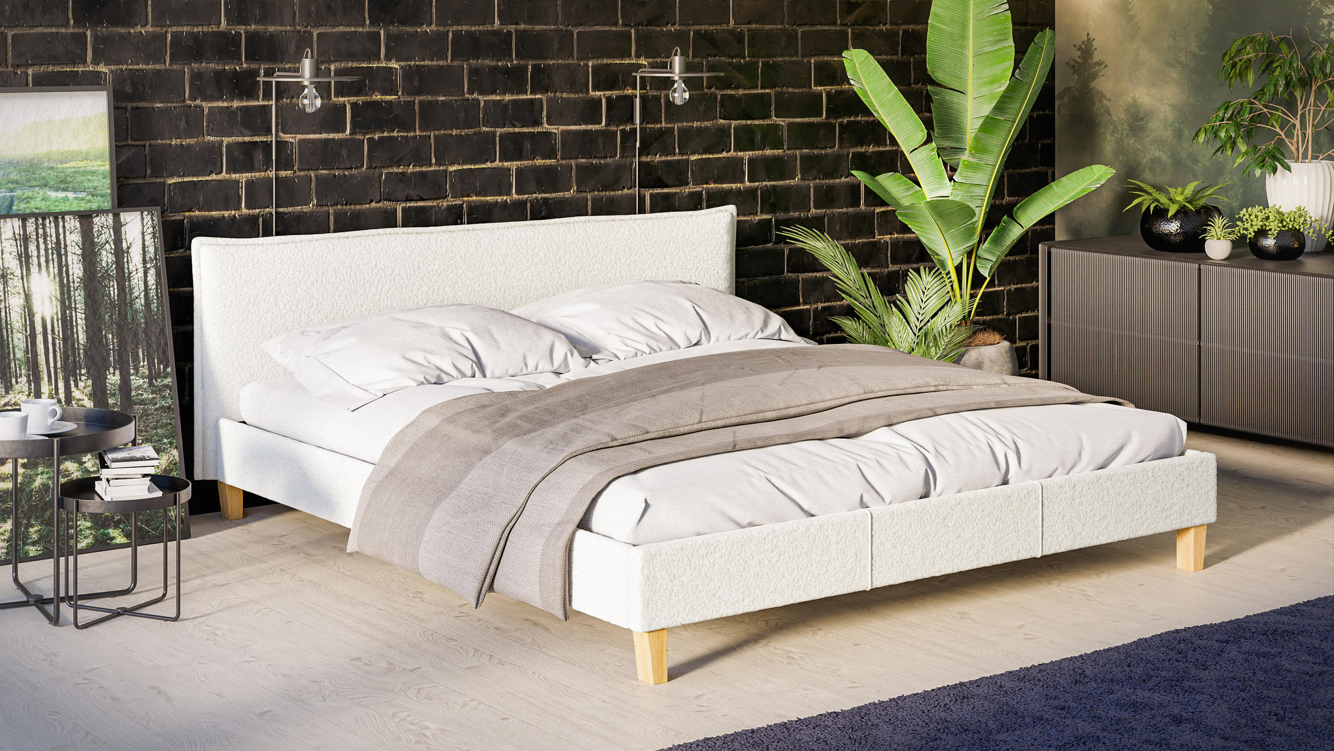 POLSTERBETT Arles 180/200 cm Boucle Stoff - Hellbraun/Weiß, Holz/Textil (180/200cm) - S-Style Möbel