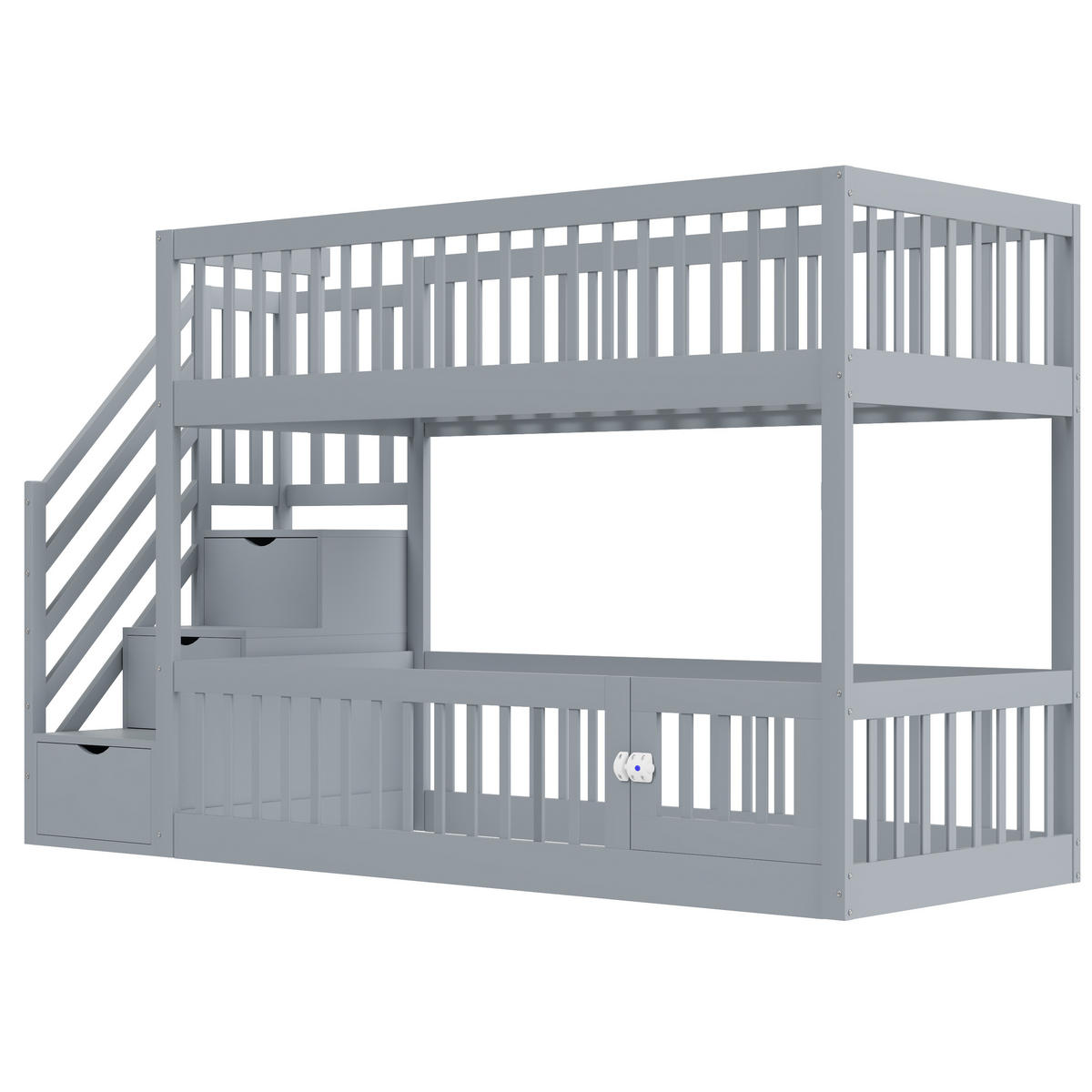 ETAGENBETT 90/200 cm Grau mit Sicherheitstreppe und Schubladen - Grau, Holz (90/200cm) - Oxeza