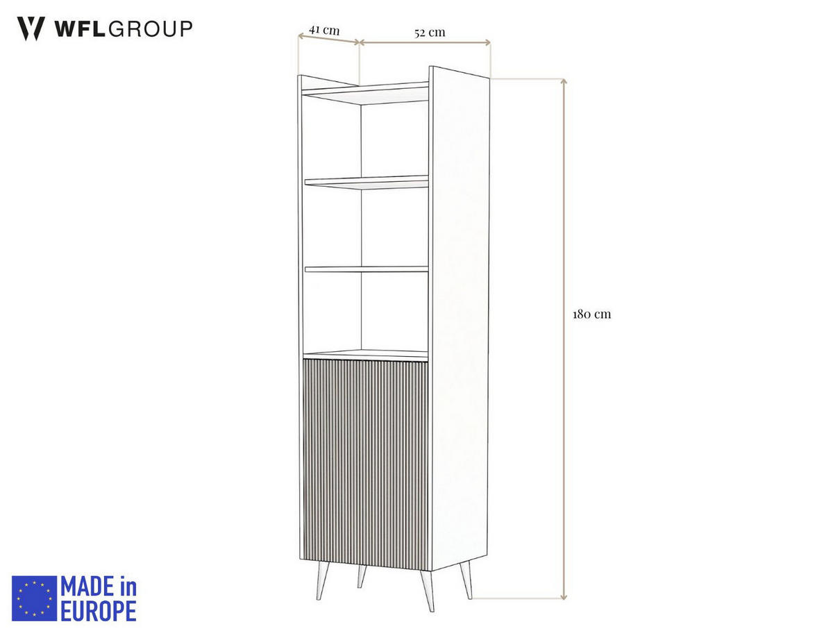 REGAL Arysa – Geriffelt, Hohe Metallfüße – Kaschmir 52/180/41 cm - Kaschmir/Beige, Holzwerkstoff/Metall (52/180/41cm) - WFL GROUP