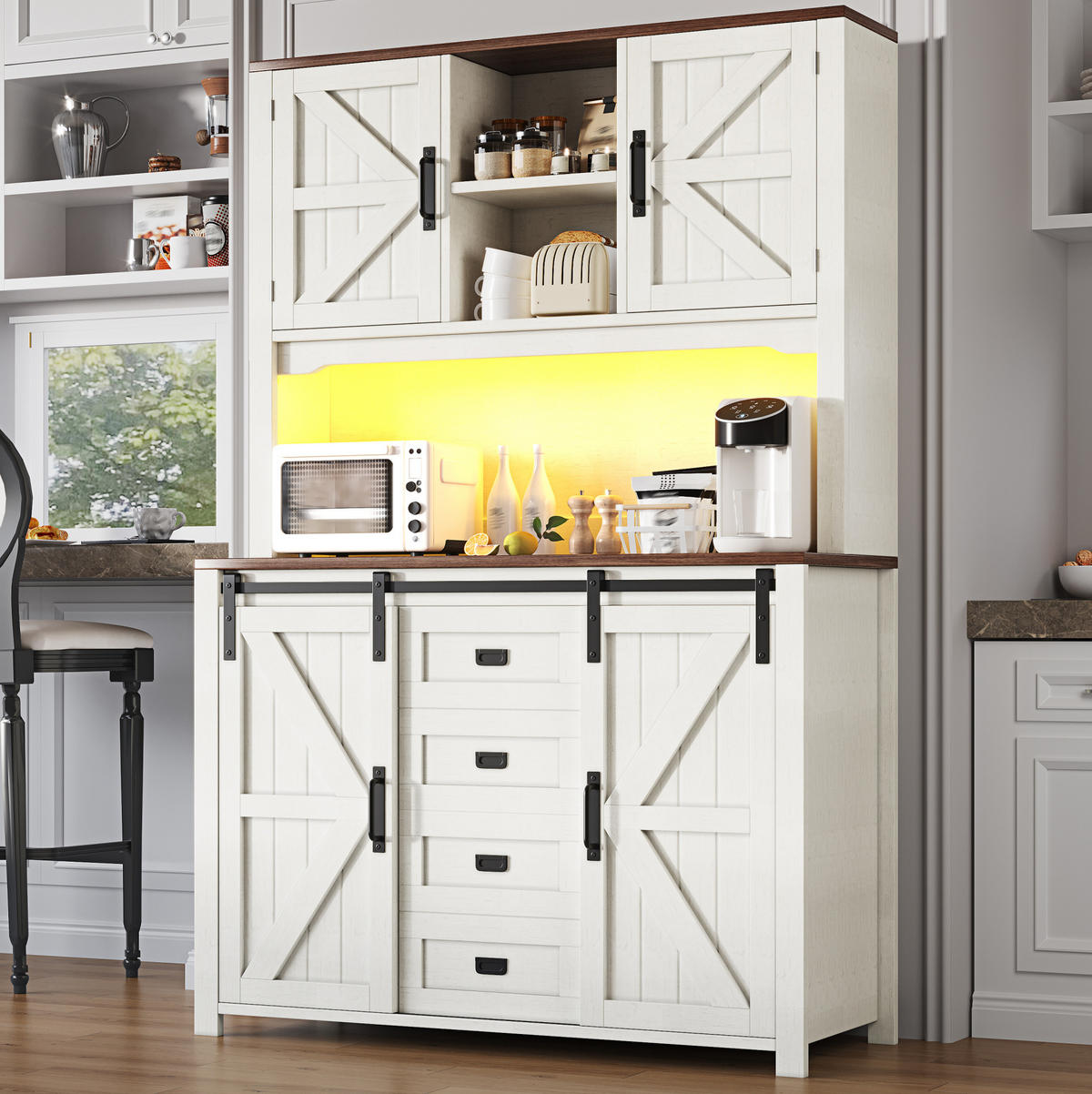 KÜCHENSCHRANK mit LED 115 x 40 x 174,7 cm MDF Weiß - Weiß, Metall (40/174.7/115cm) - Meubliv
