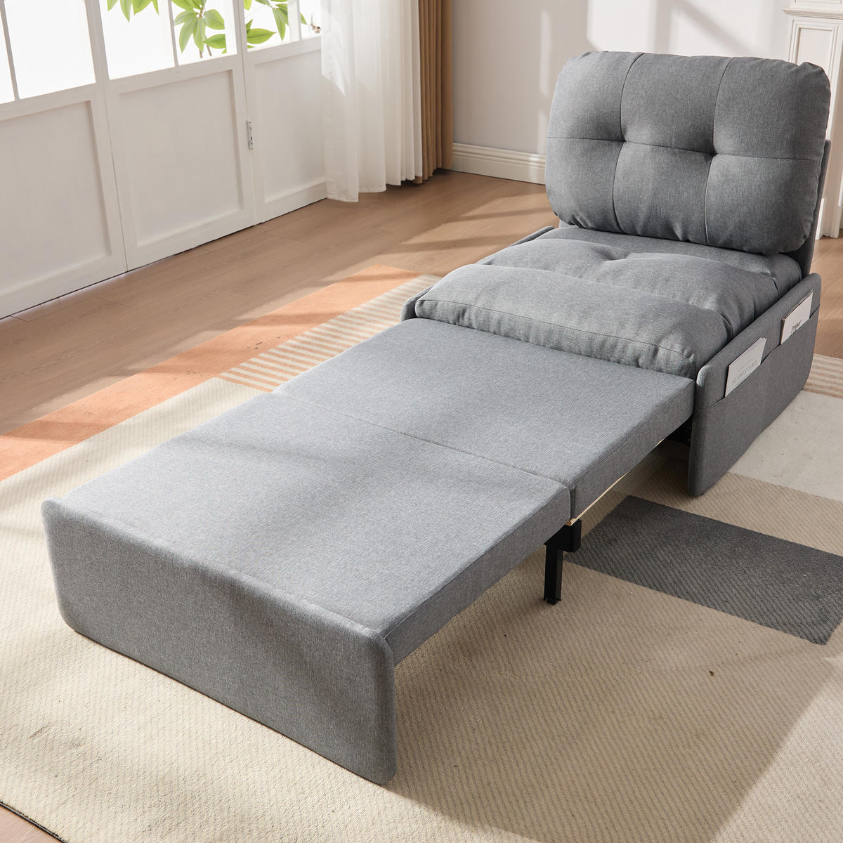 SCHLAFSOFA 92/81.5/90 cm Grau mit Aufbewahrungstasche - Grau, Textil (81.5/90/195cm) - Oxeza