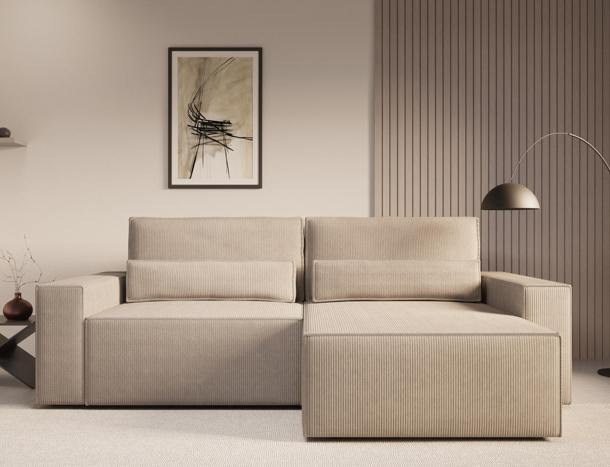 ECKSOFA - Universale Ecksofa DENVER mini - Dunkelbeige - Poso 02 - Cappuccino, Holzwerkstoff (248/162cm) - Möblo