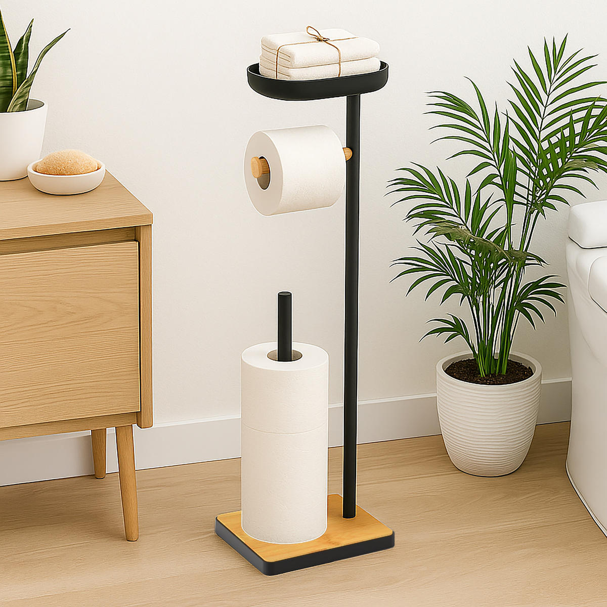 TOILETTENPAPIERHALTER - Schwarz, Holz/Kunststoff (20.5/68/16cm) - Relaxdays