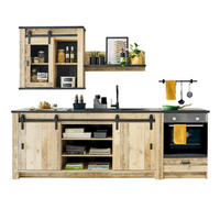 KÜCHENZEILE in Used Wood, anthrazit 204 cm, Küchenschrank Set mit Soft-Close - Anthrazit/Schwarz, Glas/Holzwerkstoff (264/200/64cm) - Furn.Design
