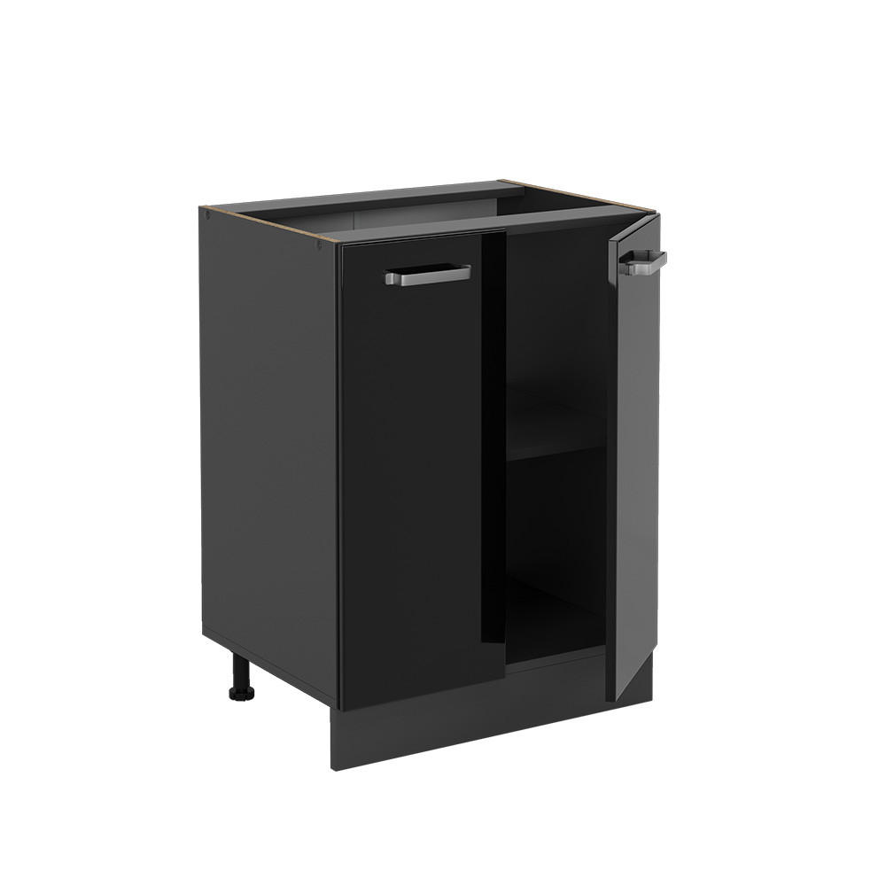 KÜCHENUNTERSCHRANK KÜCHENSCHRANK R-Line Schwarz Hochglanz 60 cm ohne AP - Schwarz Hochglanz/Anthrazit, Holzwerkstoff (60/81.6/46cm) - Vicco
