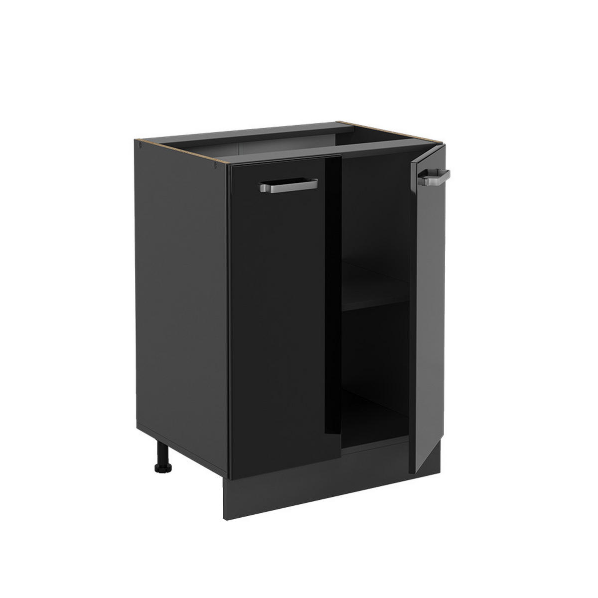 KÜCHENUNTERSCHRANK KÜCHENSCHRANK R-Line Schwarz Hochglanz 60 cm ohne AP - Schwarz Hochglanz/Anthrazit, Holzwerkstoff (60/81.6/46cm) - Vicco