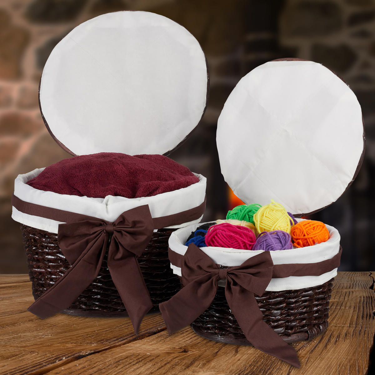 2XBADKÖRBCHEN - Dunkelbraun, Textil (31/22/31cm) - Relaxdays