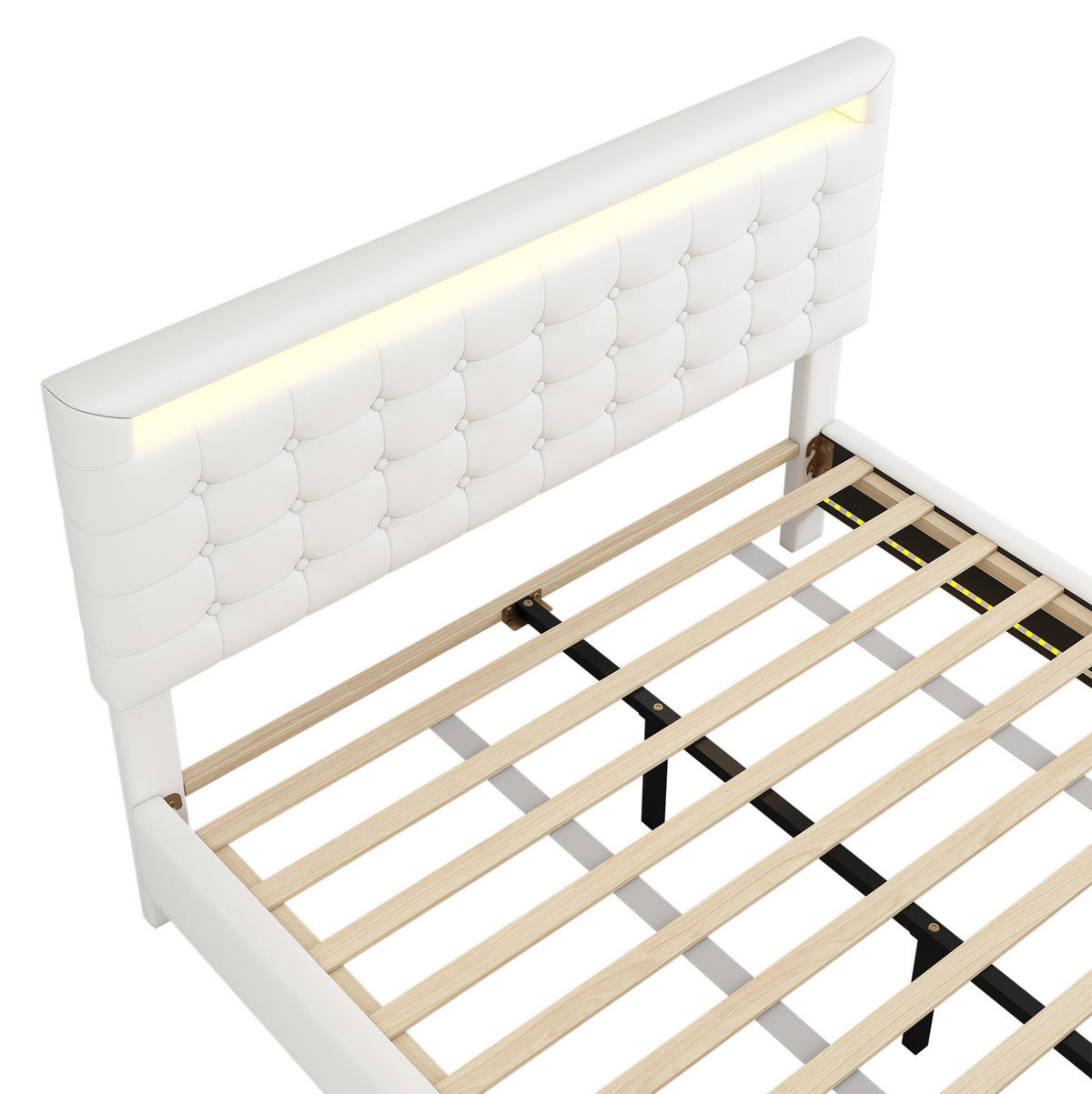 POLSTERBETT aus PU und MDF 140x200 cm Weiß mit LED-Beleuchtung, 3-fach verstellbarem Kopfteil und schwebender Optik - Weiß, Leder (140/200cm) - Modfu