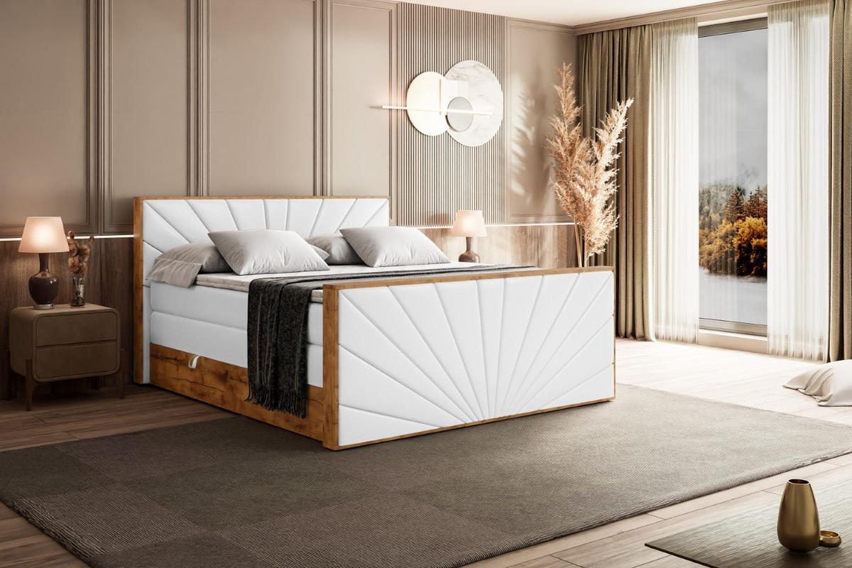 BOXSPRINGBETT mit Matratze H3|H4 und Lattenrost - LOLLI6-Z KING-160x200 - Weiß Kunstleder - Weiß, Holzwerkstoff (160/200cm) - ALTDECOR