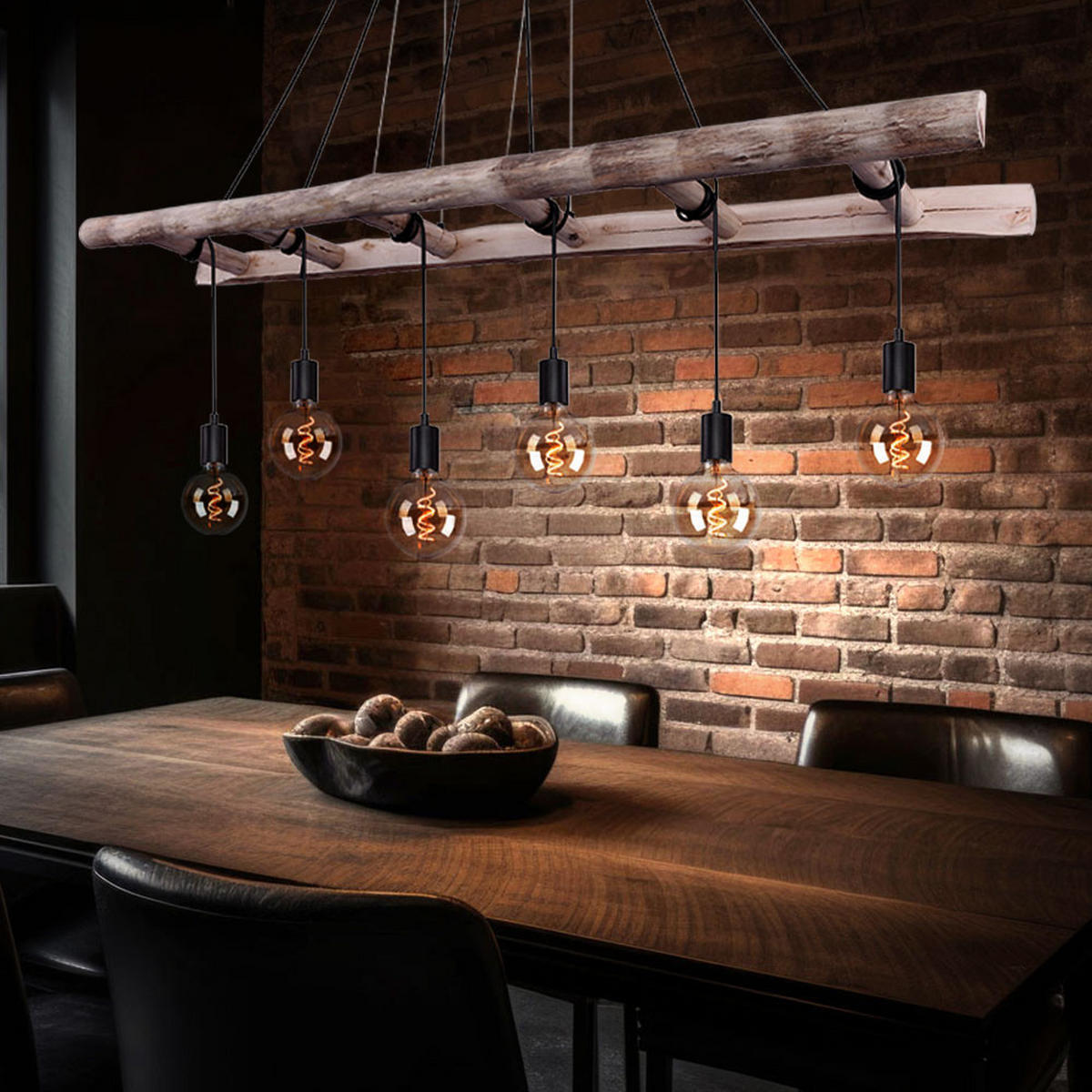 LED HÄNGELEUCHTE IRMGARD Schwarz Holz - Schwarz, Holz (160/30/192cm)