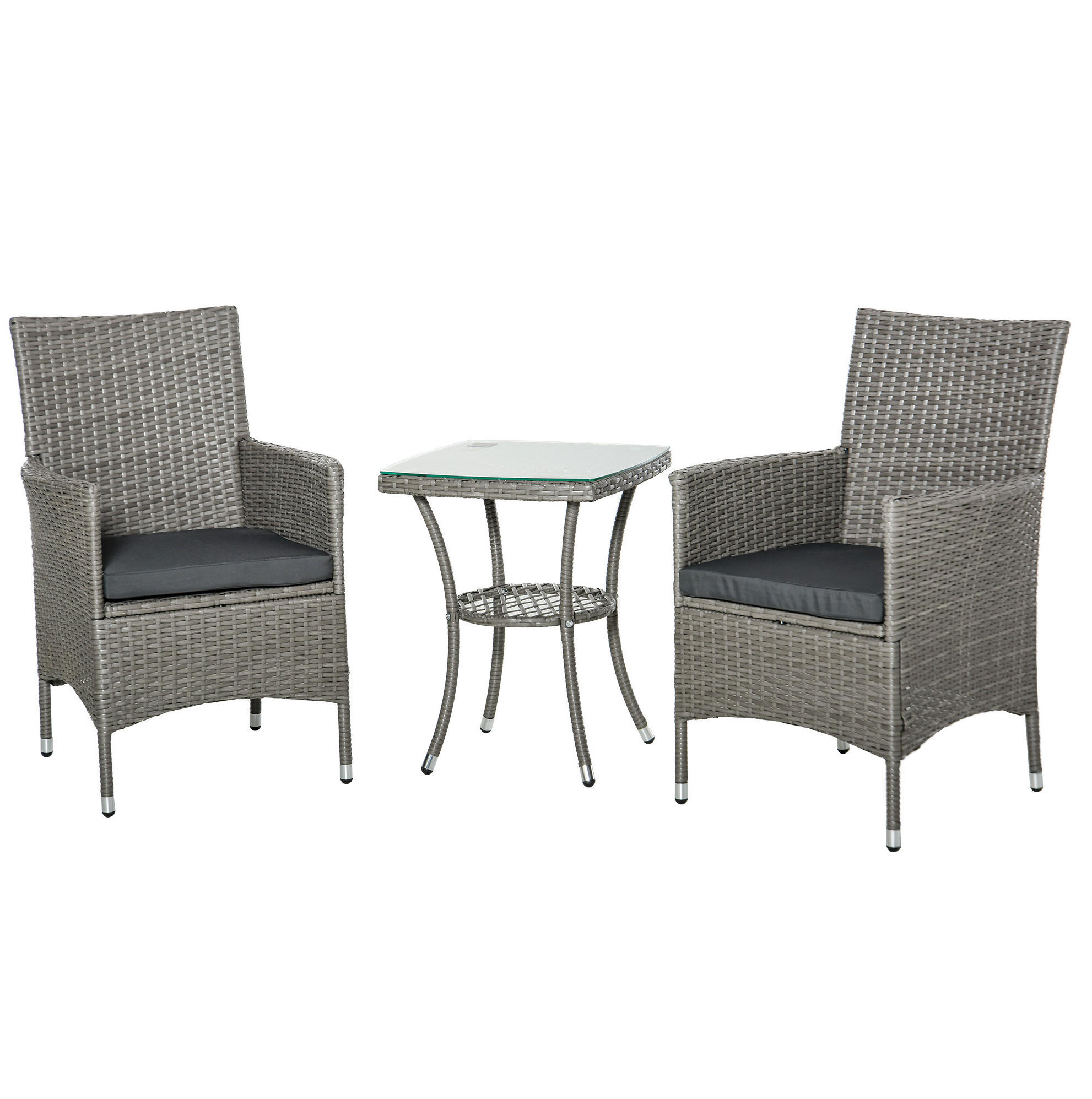 BALKONMÖBEL-SET 60/58,5/89,5 cm grau aus Rattan mit Tisch und 2 Stühlen - Grau, Naturmaterialien (58/89/60cm) - OKWISH