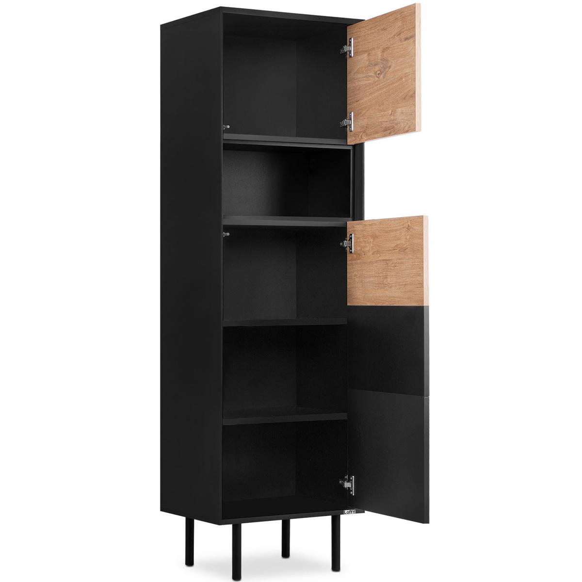 REGAL LOFTY Kreuzeinlage, schwarz / Eiche natur - Eichefarben/Schwarz, Holzwerkstoff (52/174/41cm) - KONSIMO®