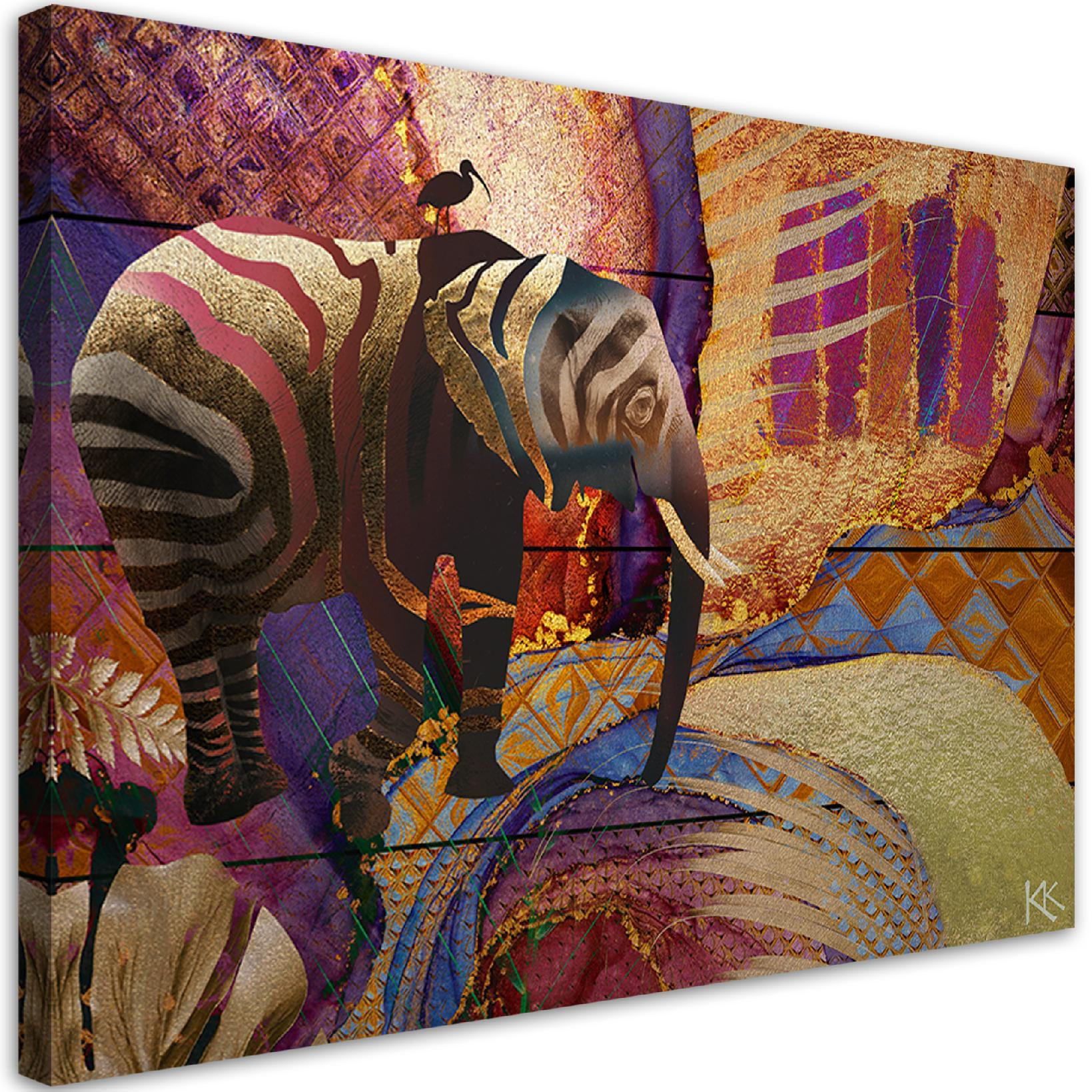 WANDBILD goldener elefant abstrakt - Lila, Textil (60/40cm) - Feeby