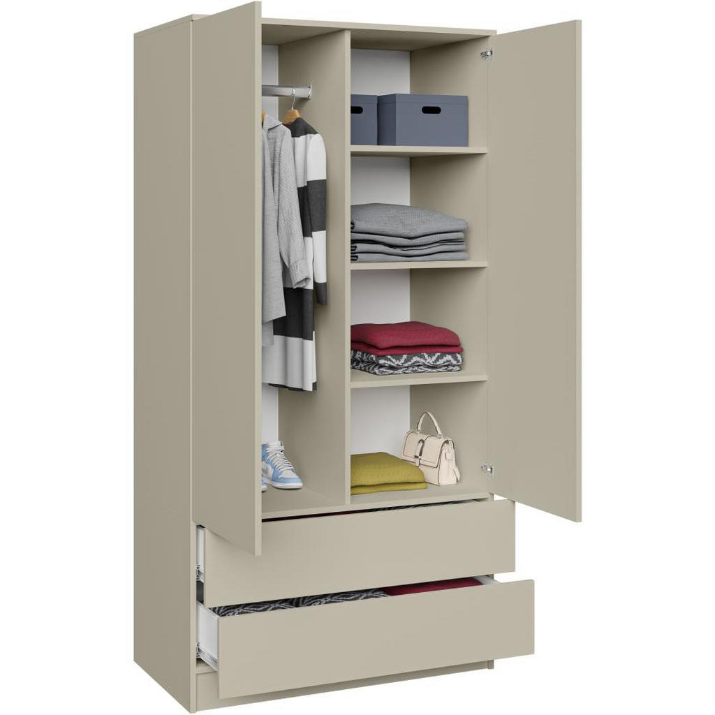 Thumbnail - Beautysofa Drehtürenschrank, Kaschmir, Holzwerkstoff, 2 Schubladen, 90x180x50 cm, Schlafzimmer, Kleiderschränke, Drehtür...