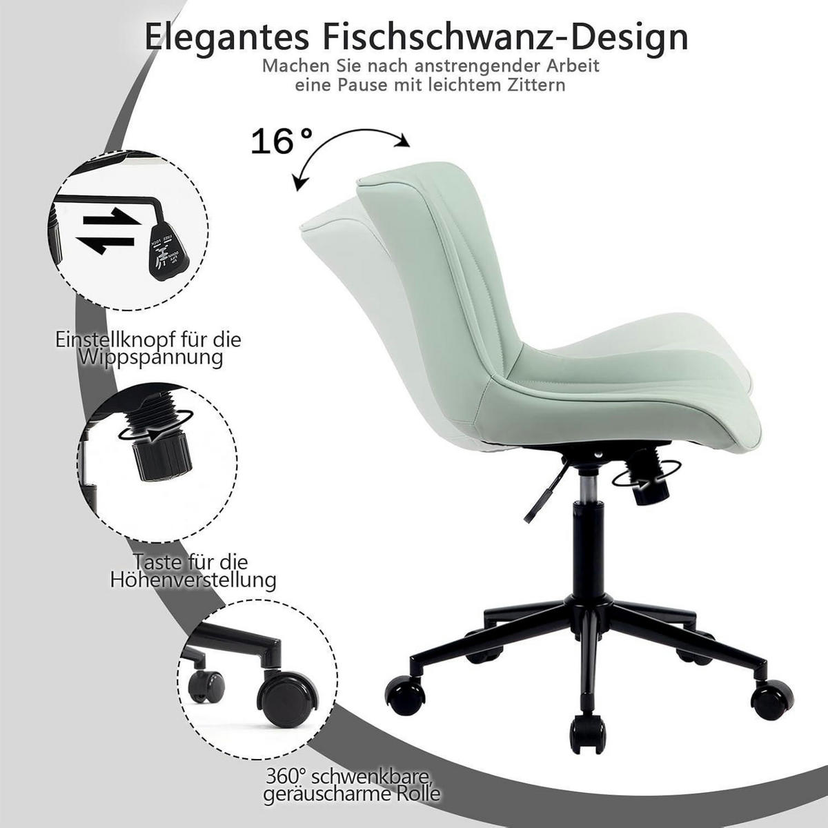 BÜROSTUHL Ergonomisch Mintgrün - Hellgrün, Kunststoff (60/78.5/42.4cm)