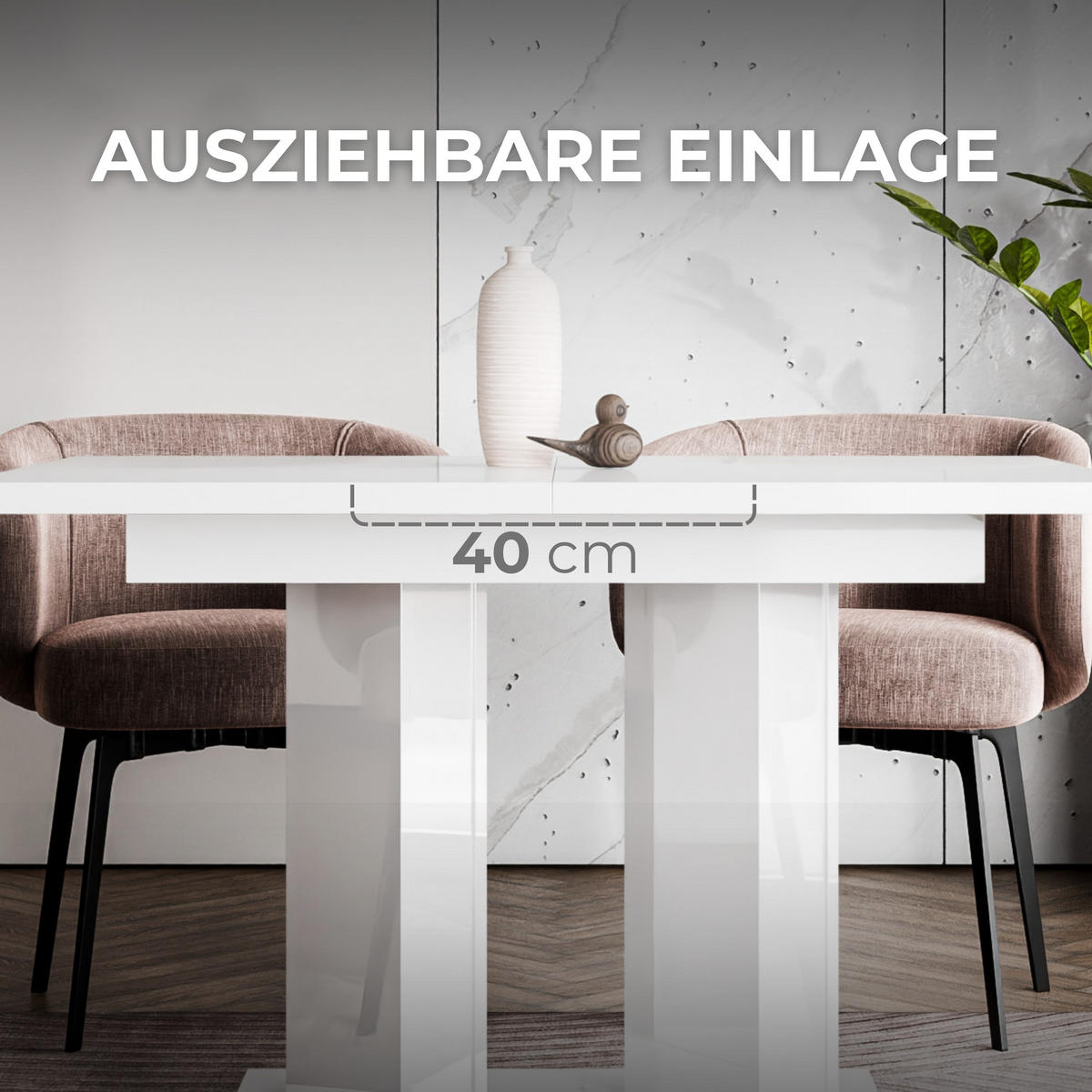 ESSTISCH ausziehbar in Weiß glänzend - Weiß, Holzwerkstoff (80/160/75cm) - Home Collective
