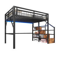 HOCHBETT 140/200 cm aus Metall mit LED-Beleuchtung und Stauraumtreppe - Schwarz, Metall (140/200cm) - Flora Grace