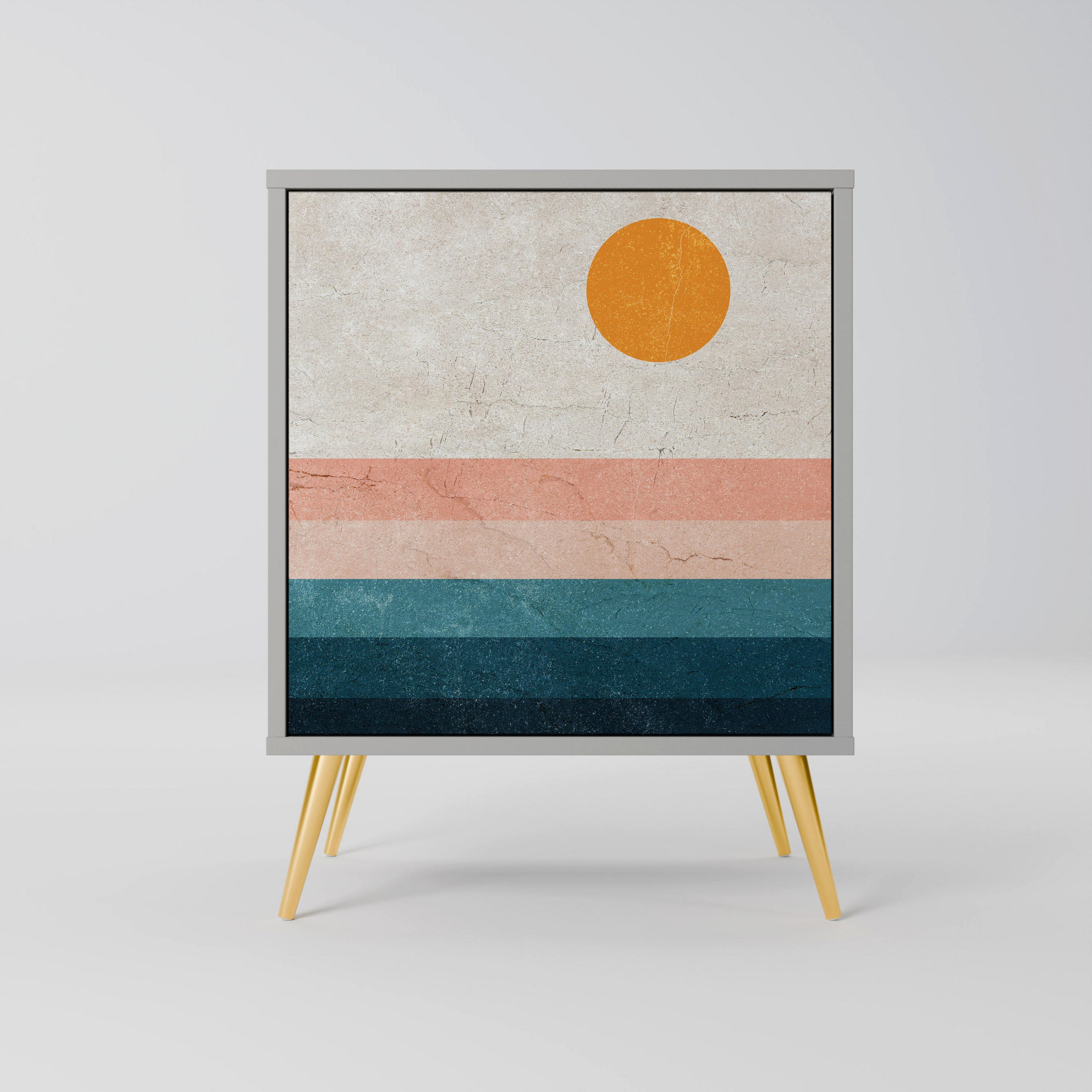 SIDEBOARD TWO HALVES, Grau, 57,5x42x75,5 cm, Goldfarbene Metallfüße - Goldfarben/Multicolor, Holzwerkstoff/Metall (57.5/75.5/42cm) - SpaceRebels