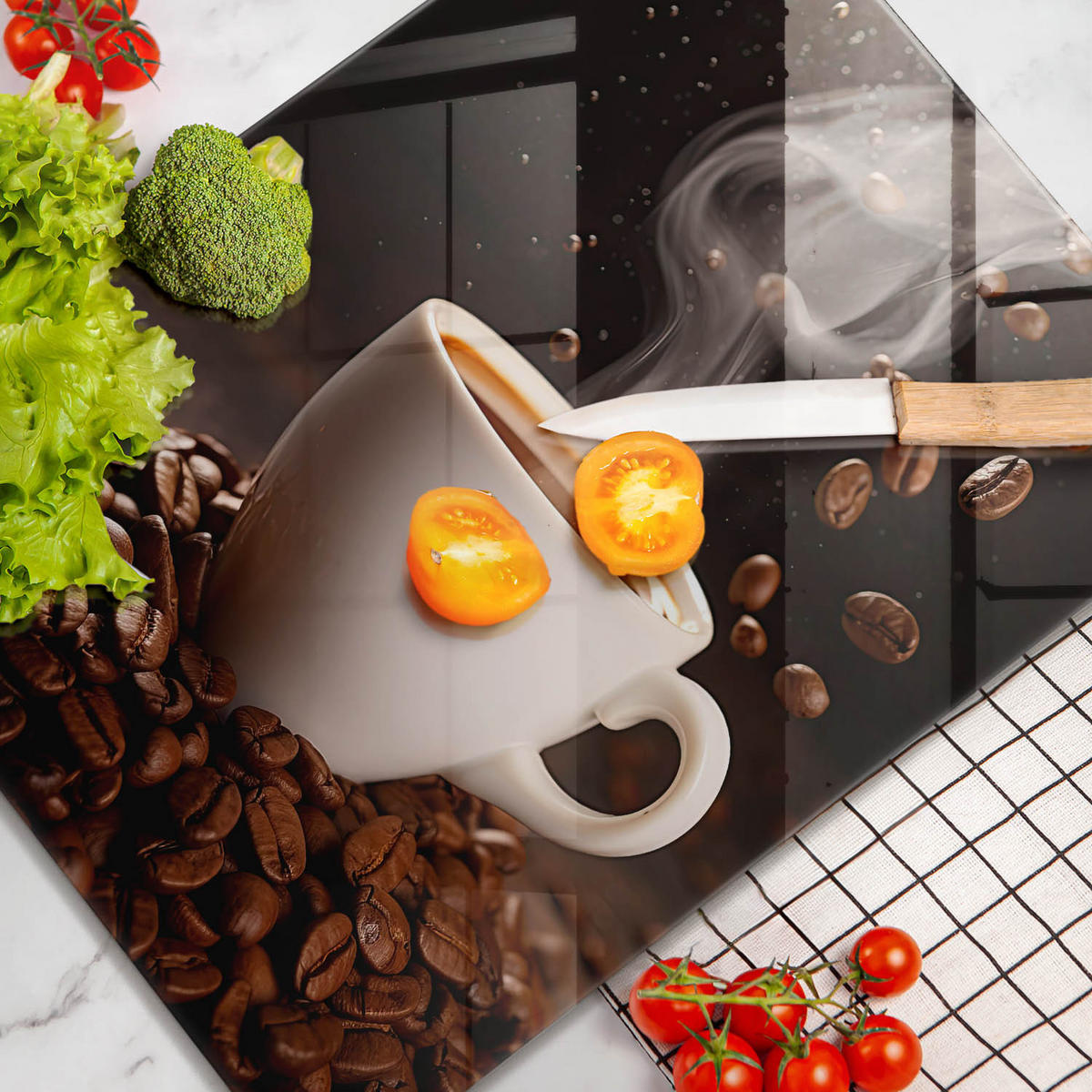 GLASPLATTE 40x52 cm Heiße Tasse Kaffee - Dunkelbraun, Glas (40/52cm) - Wallfluent