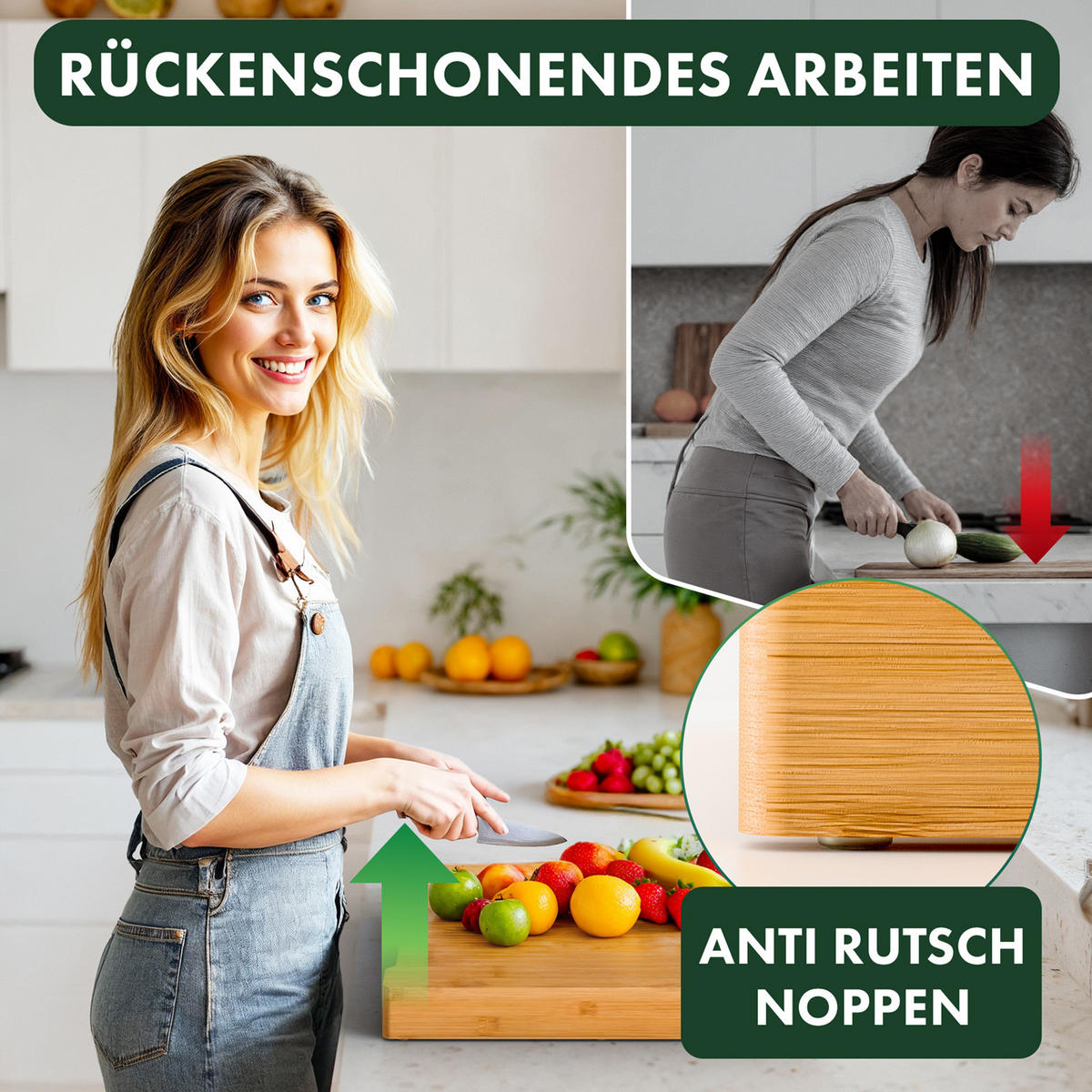 SCHNEIDEBRETT mit 3 Auffangschalen - Naturfarben, Holz (28.5/40cm) - Blumtal