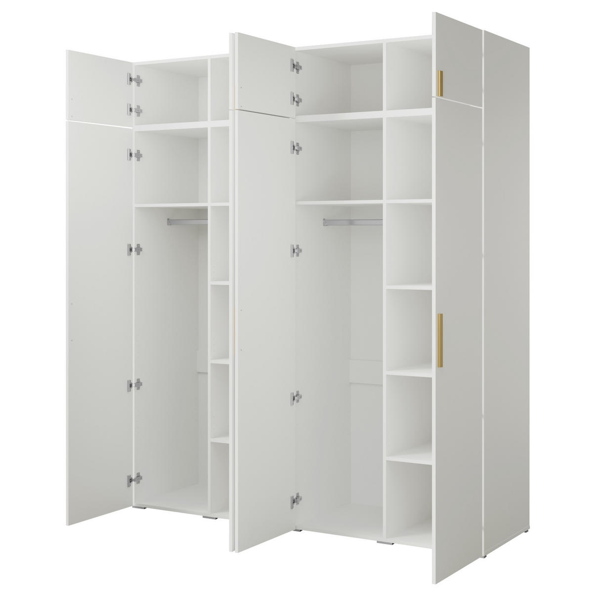 DREHTÜRENSCHRANK mit Aufsatz Napoli 4D 200 Weiß (schwarzer oder goldener Griff) - Silberfarben/Schwarz, Holzwerkstoff/Kunststoff (200/35/60cm) - mzm24