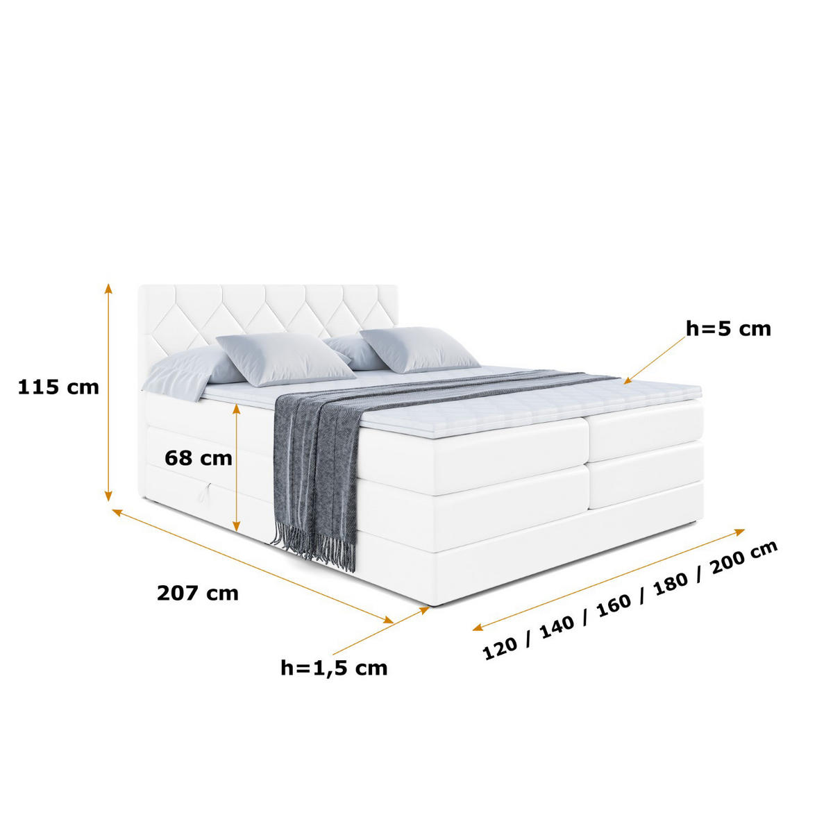 BOXSPRINGBETT CATOR KING - 200x200 - H3/H4 - Weiß Hochglanz - Weiß Hochglanz, Holzwerkstoff (200/200cm) - ALTDECOR