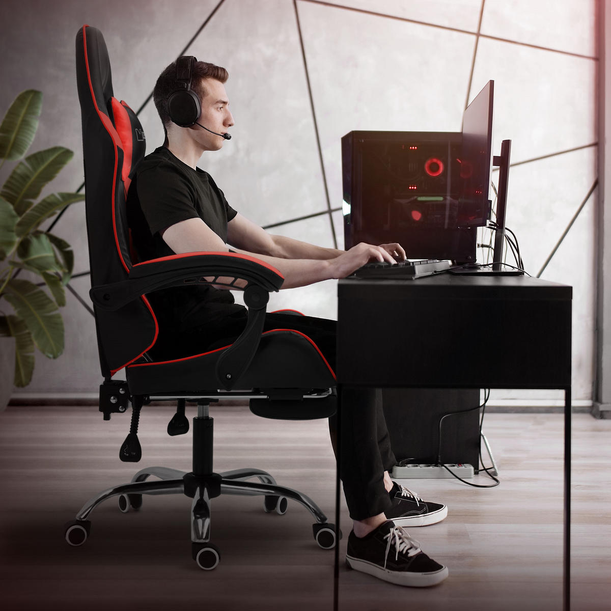 GAMING-STUHL schwarz rot - Rot, Metall (62/128/62cm) - ML-DESIGN